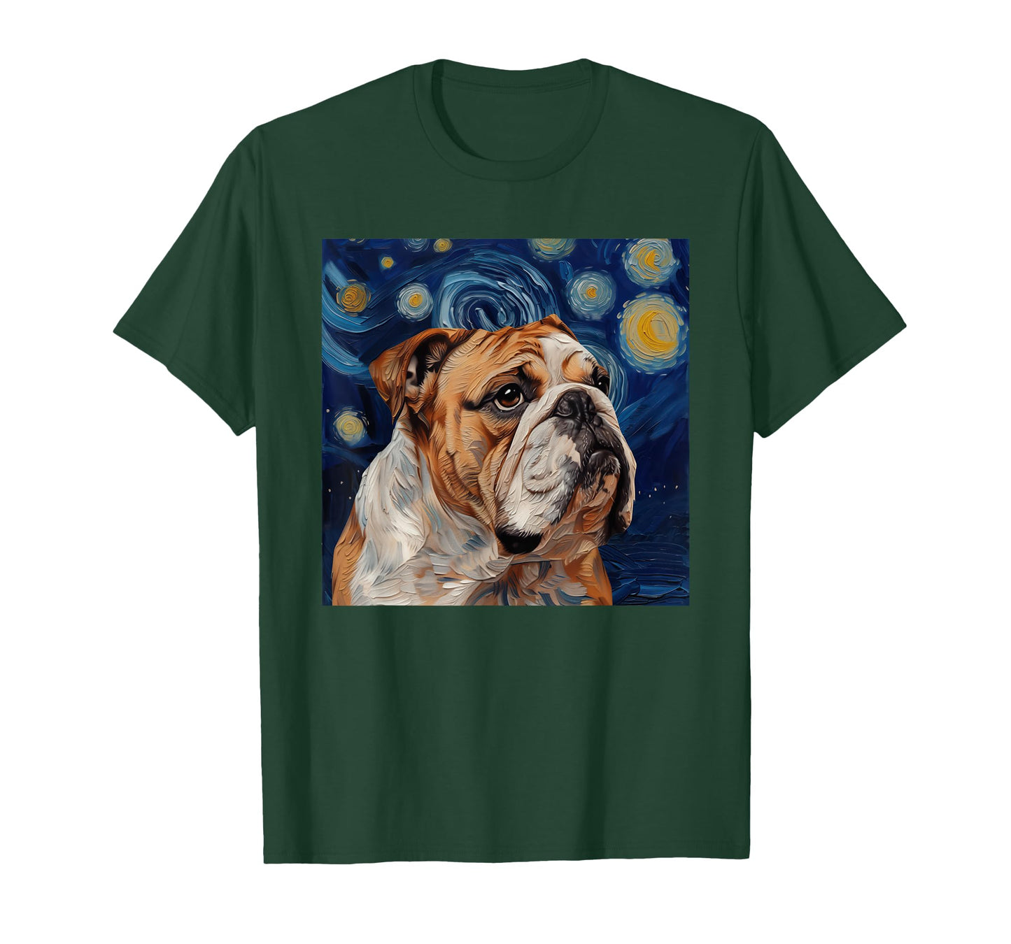Bulldog Dog Van Gogh Style Starry Night Men Women Girls Kids T-Shirt