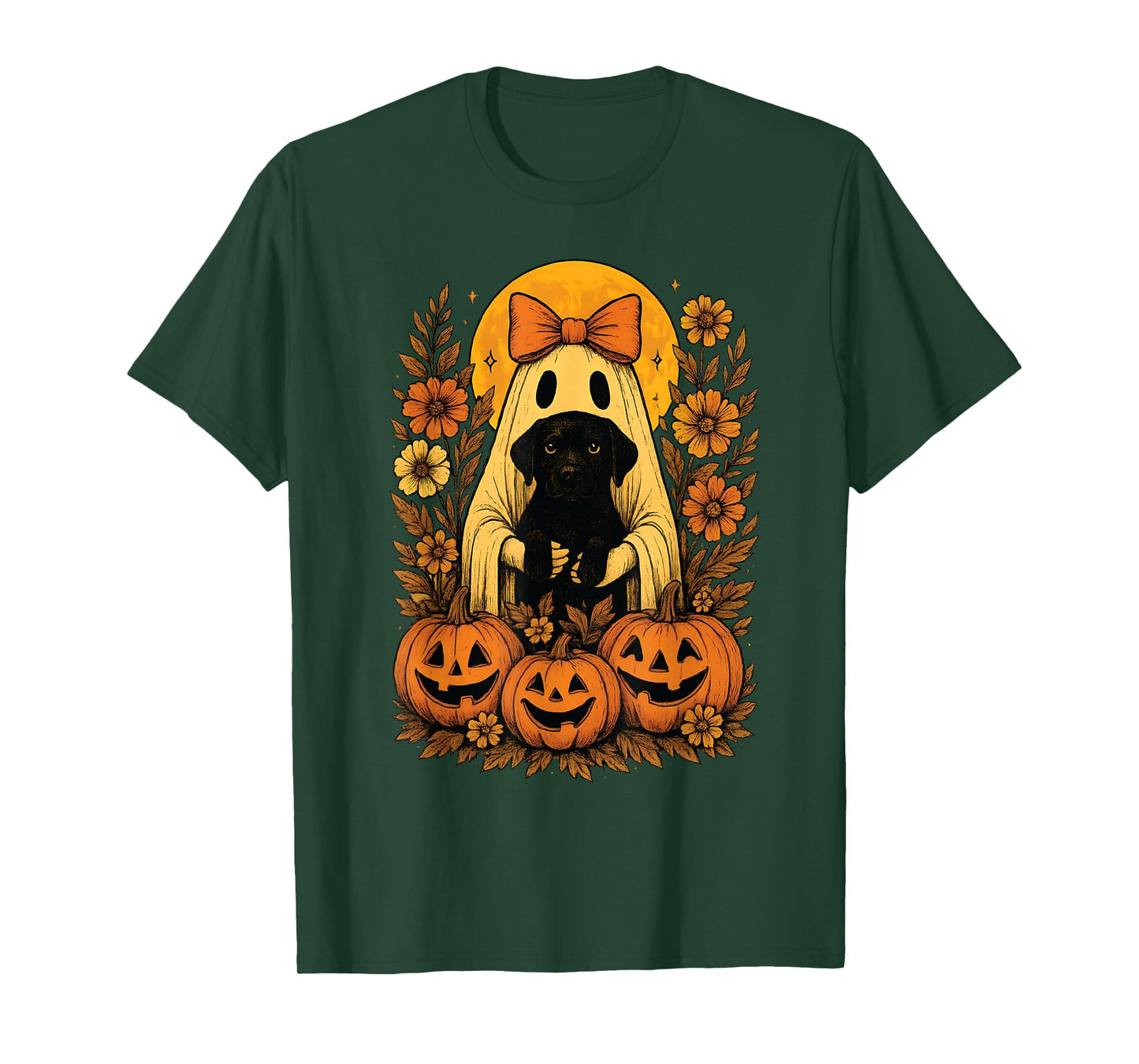 Vintage Halloween Ghost Holding Labrador Retriever Dog T-Shirt