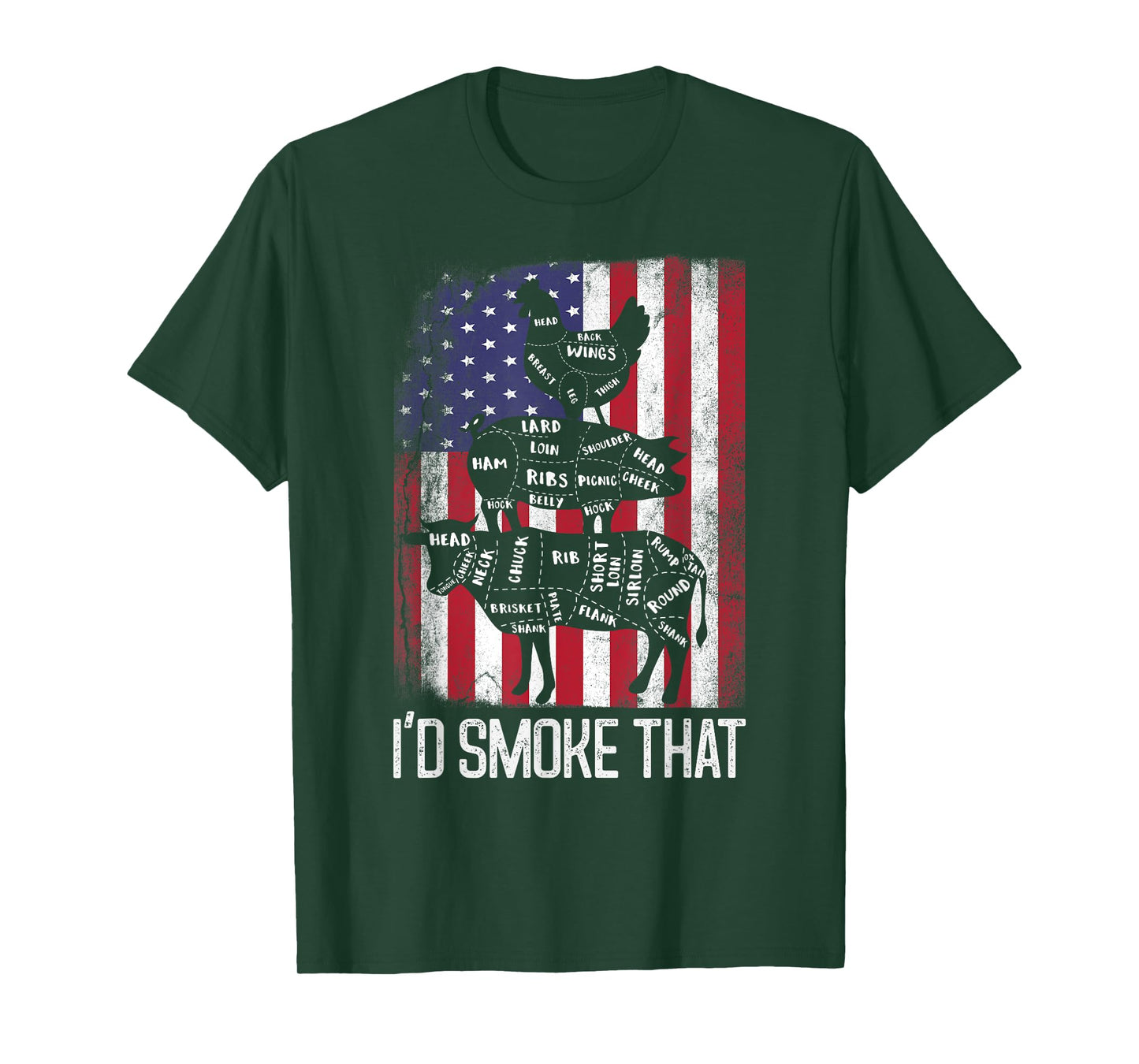 BBQ USA Flag I'd smoke that Beef Pork Chicken Butcher Funny Women Men T-Shirt