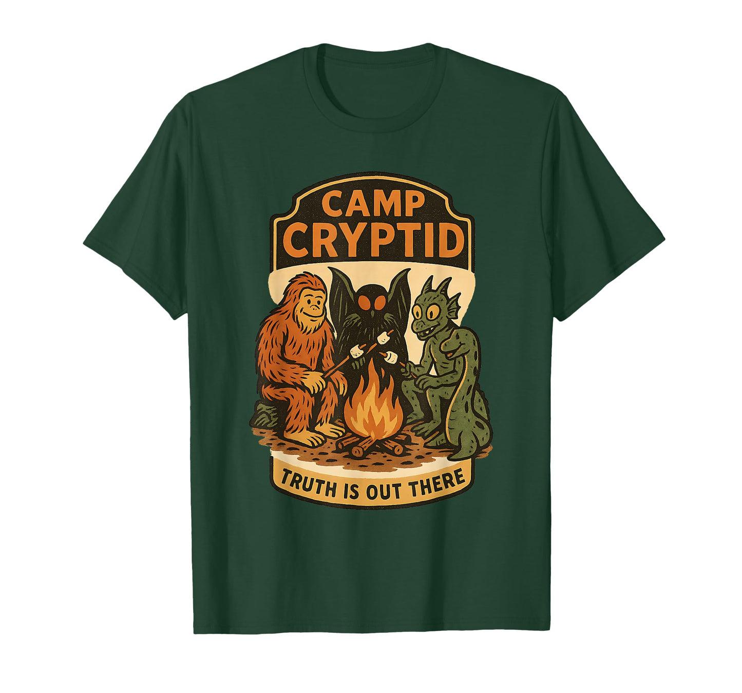 Funny Camp Cryptid Bigfoot Mothman Jackalope Retro Camping T-Shirt