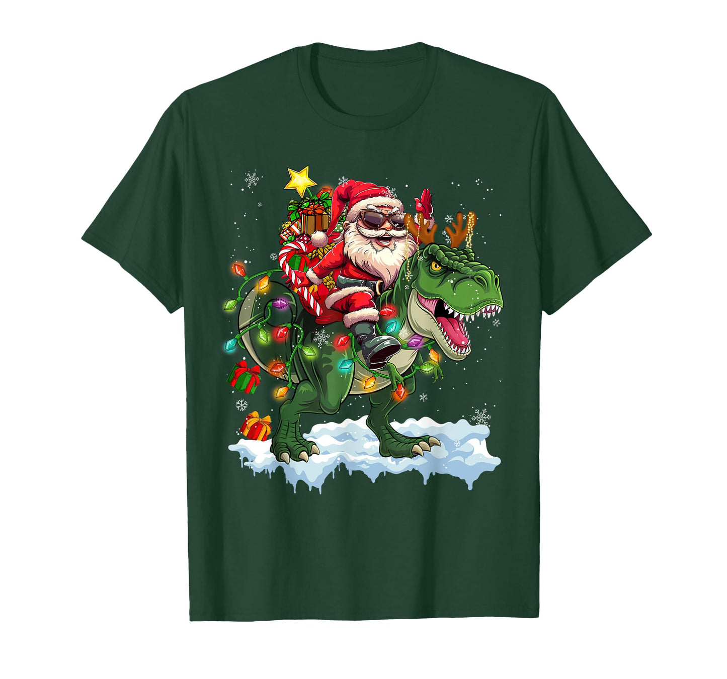 Merry Christmas 2025 Santa Riding Dinosaur Xmas Boy Men Kids T-Shirt