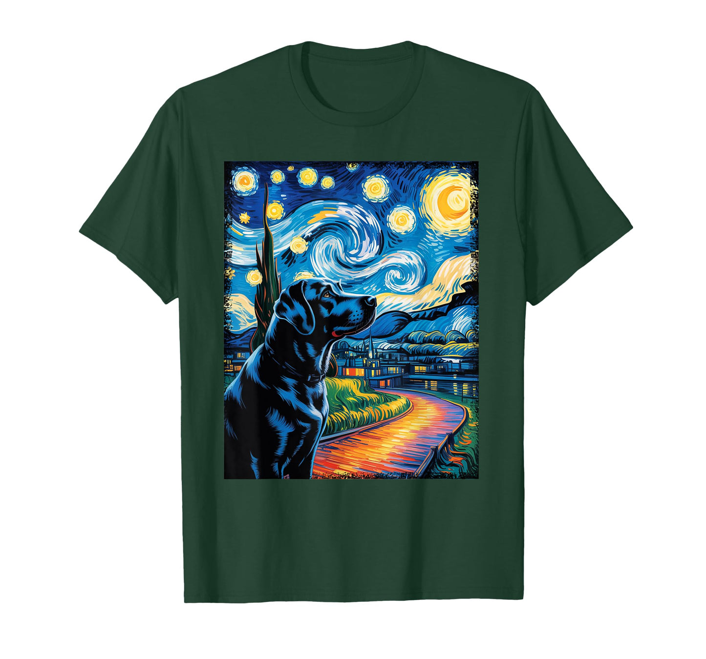 Labrador Dog Art Starry Night Painting Van Gogh Black Lab T-Shirt
