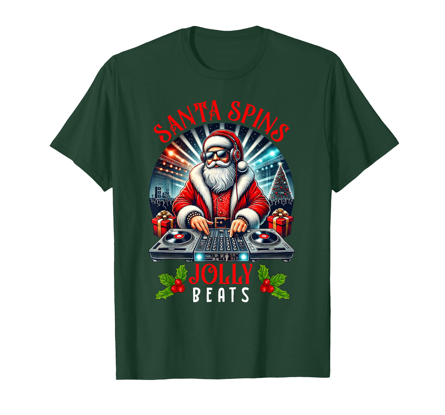 DJ Santa Spins Jolly Beats Christmas Party Music Lovers Pjs T-Shirt