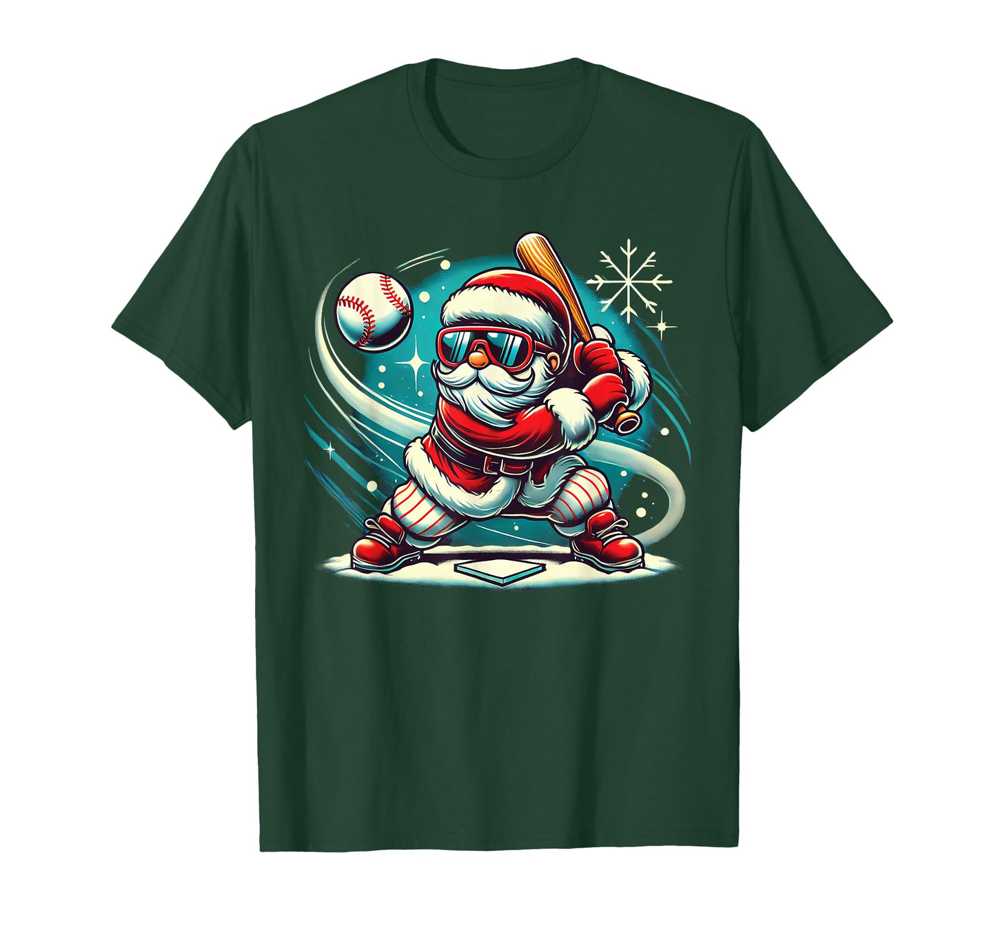 Cute Santa Claus Playing Baseball Boys Kids Teens Christmas T-Shirt