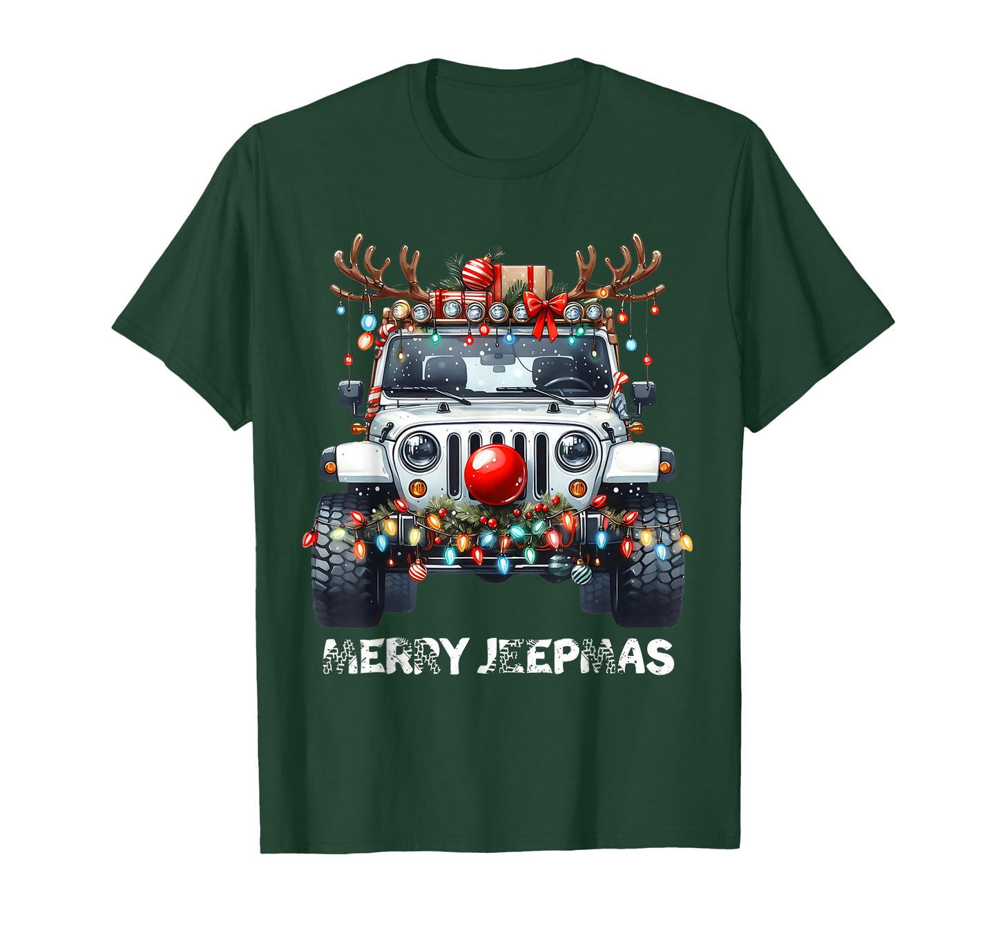 Merry Jeepmas Ugly Light Reindeer Christmas T-Shirt