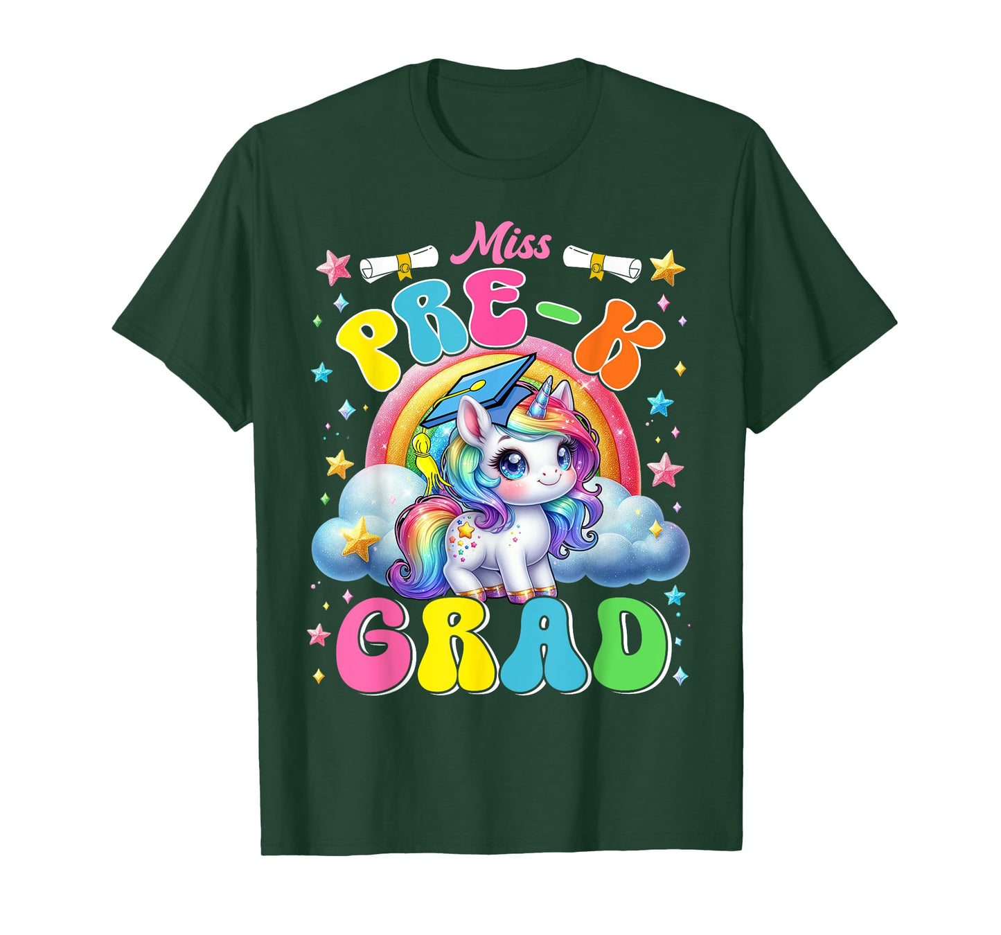 Kids Miss Pre-K Grad Graduation Cute Unicorn Rainbow Girls T-Shirt