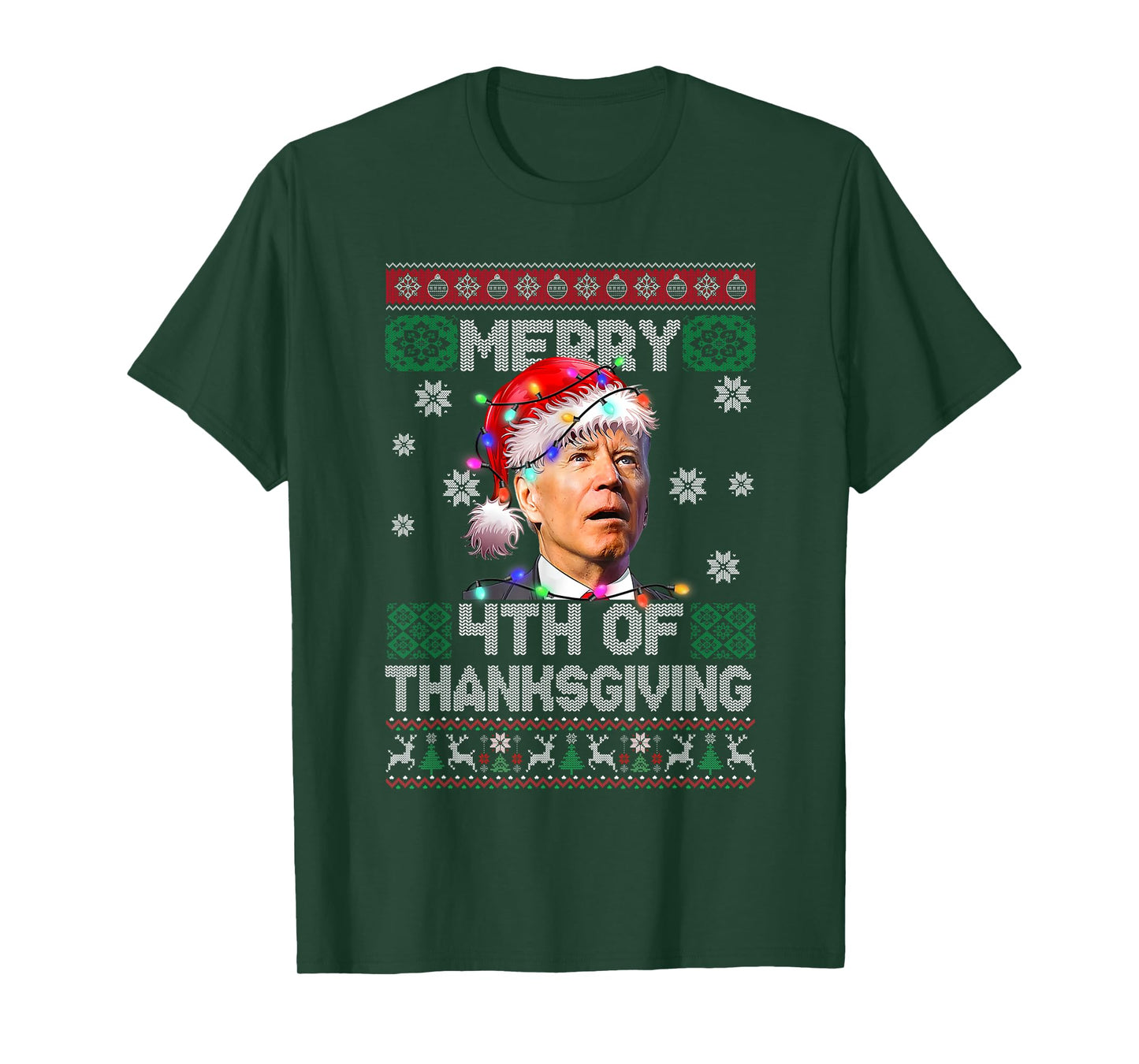 Santa Joe Biden Merry 4th of Thanksgiving Ugly Christmas Tee T-Shirt