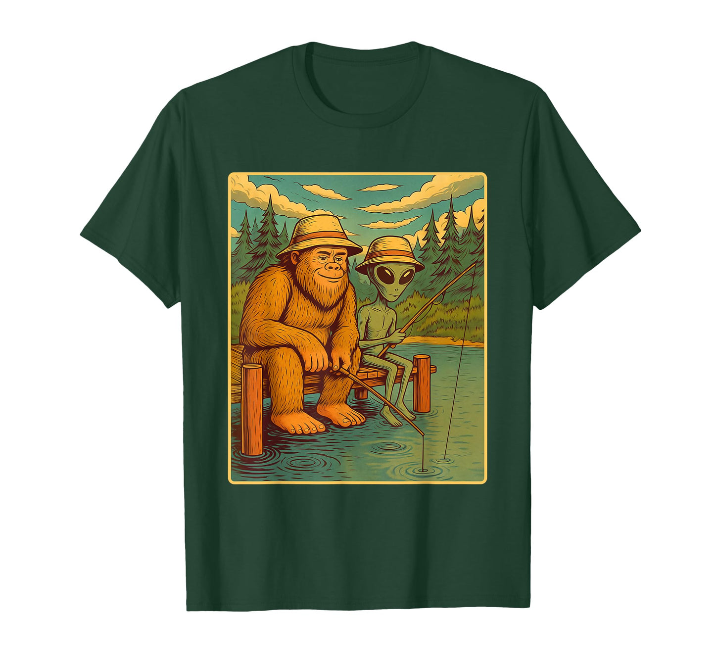 Bigfoot And Alien Fishing - Fisherman Angler Angling T-Shirt