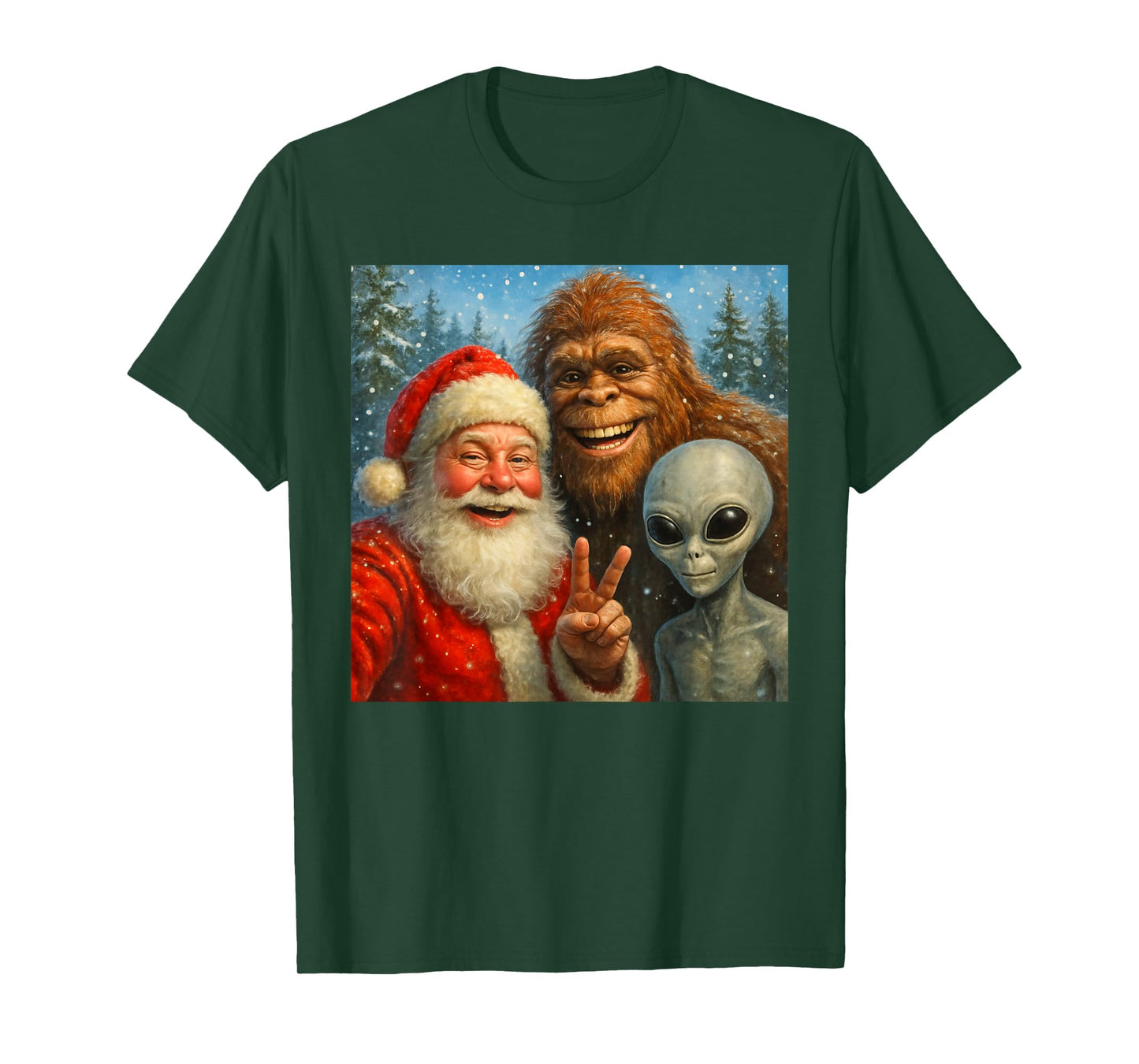 Funny Cat Selfie with Santa Claus & Bigfoot Meme T-Shirt