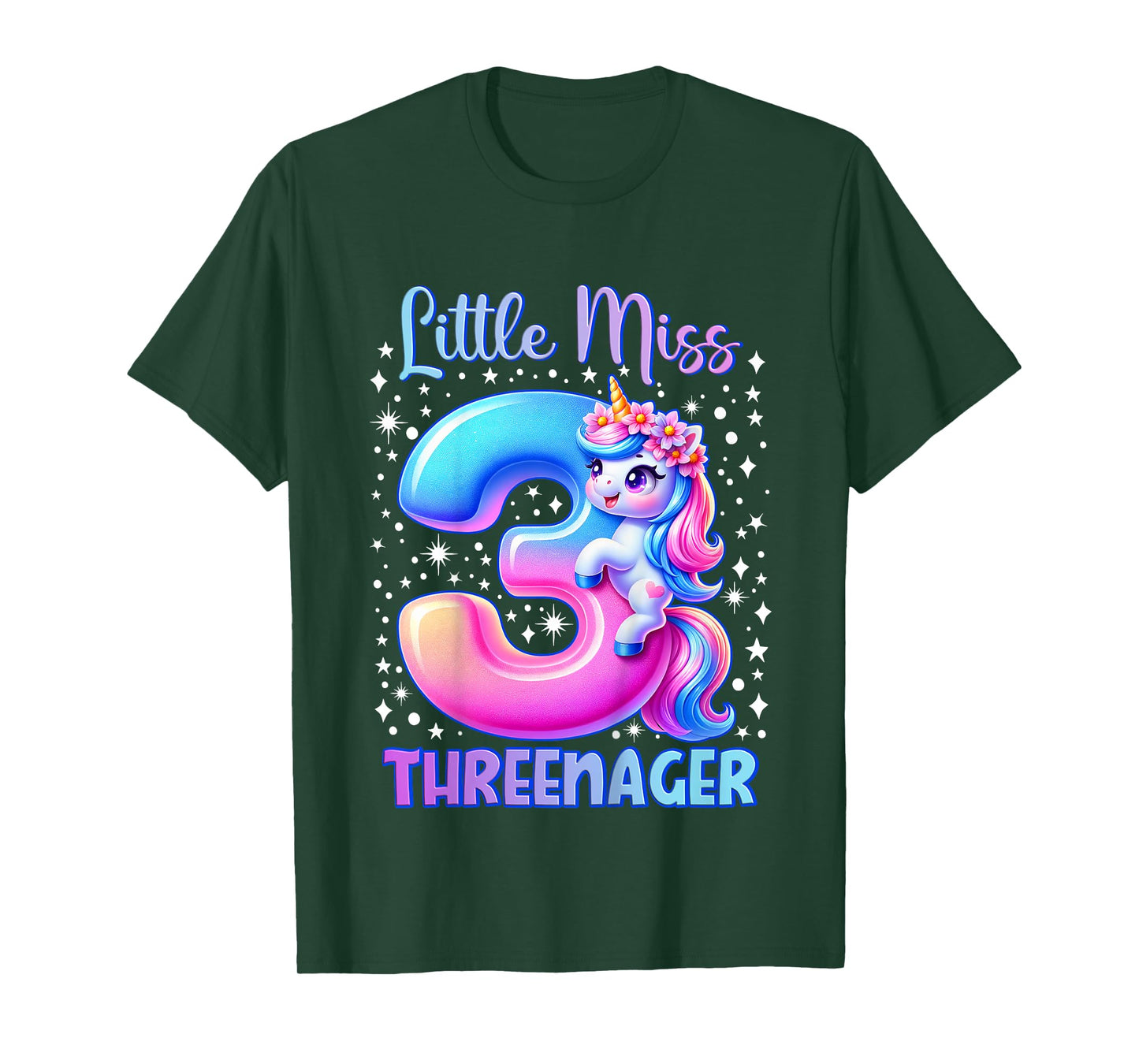 Little Miss Threenager Three 3rd Birthday Girls 3 Years T-Shirt
