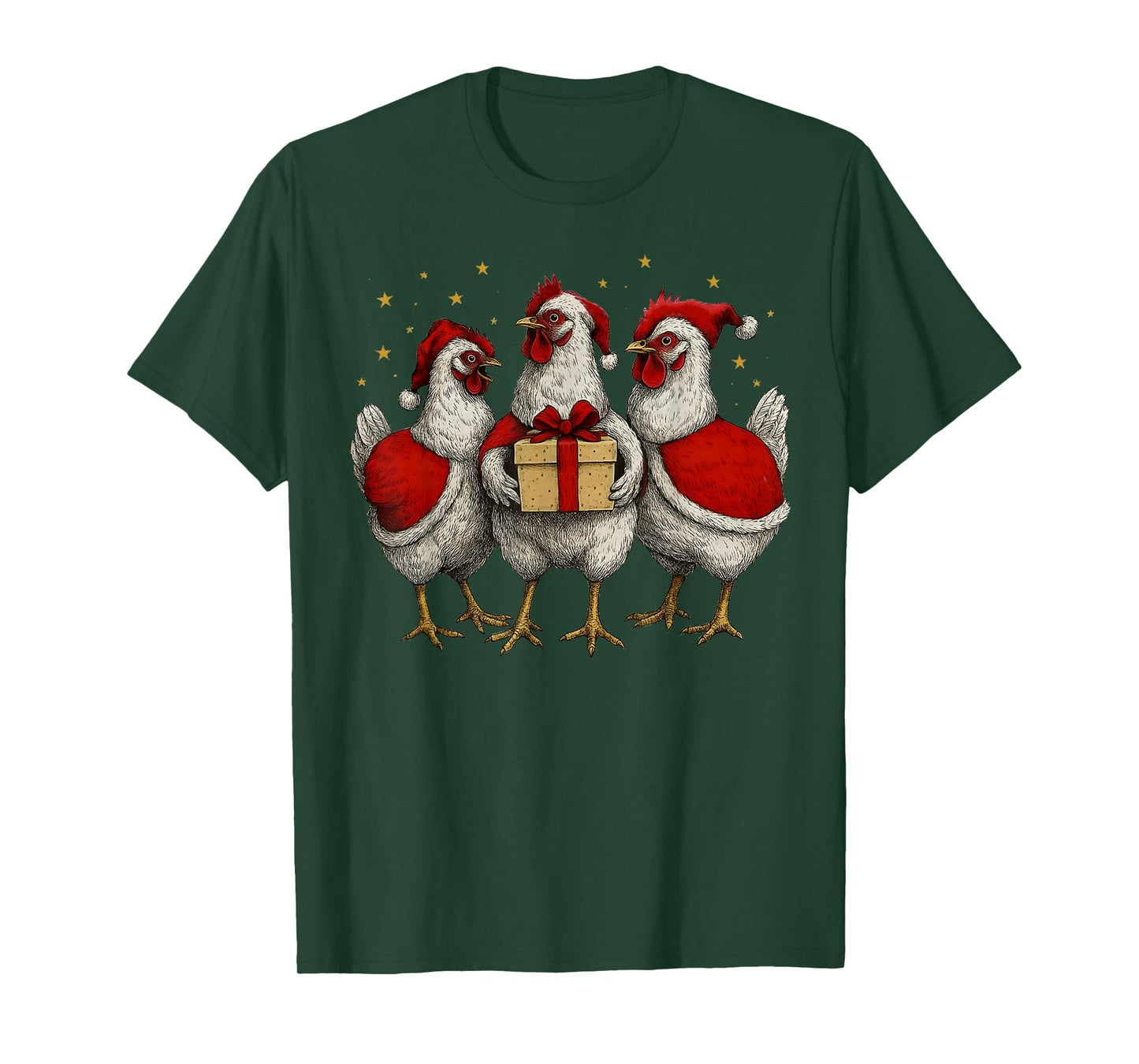 Funny Chicken Santa Xmas Tree Farm Merry Christmas Men Women T-Shirt