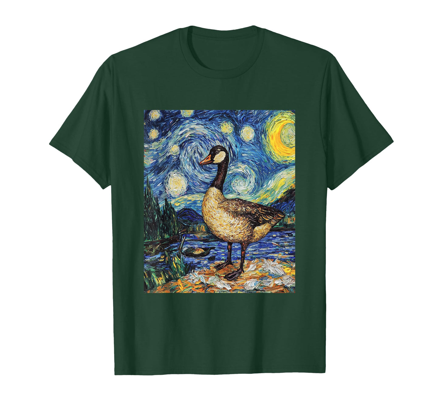 Funny Goose Duck - Van Gogh Style - Starry Night T-Shirt
