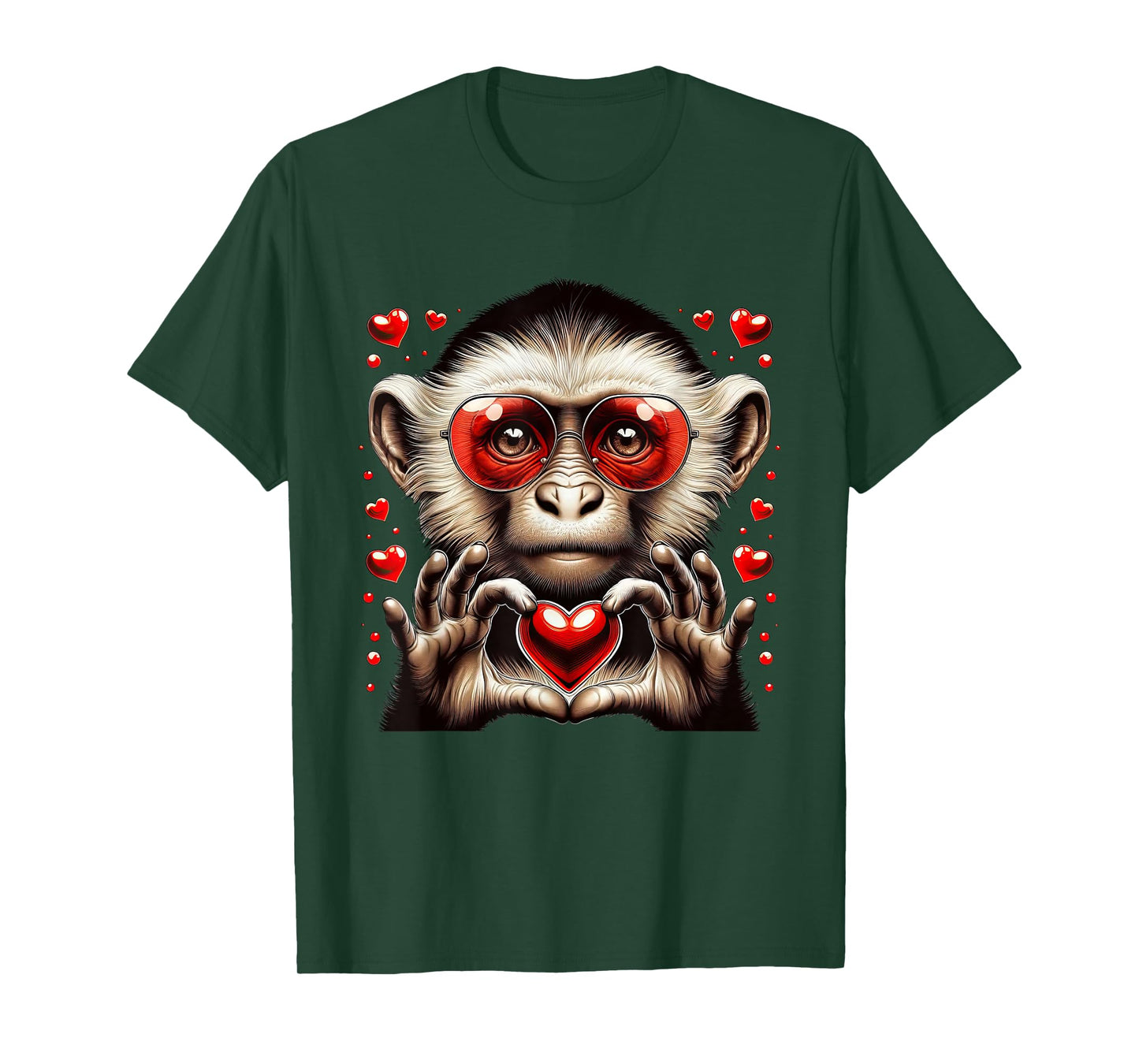 Heart Sign Hand Monkey Kids Mens Womens Monkey Valentine T-Shirt