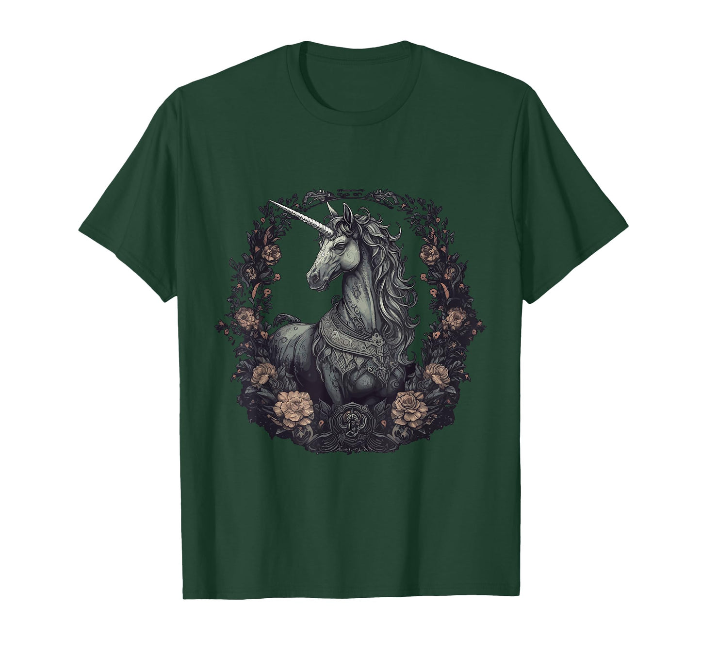 Unicorn Goth Unicorn Gothic Dark Flowers T-Shirt