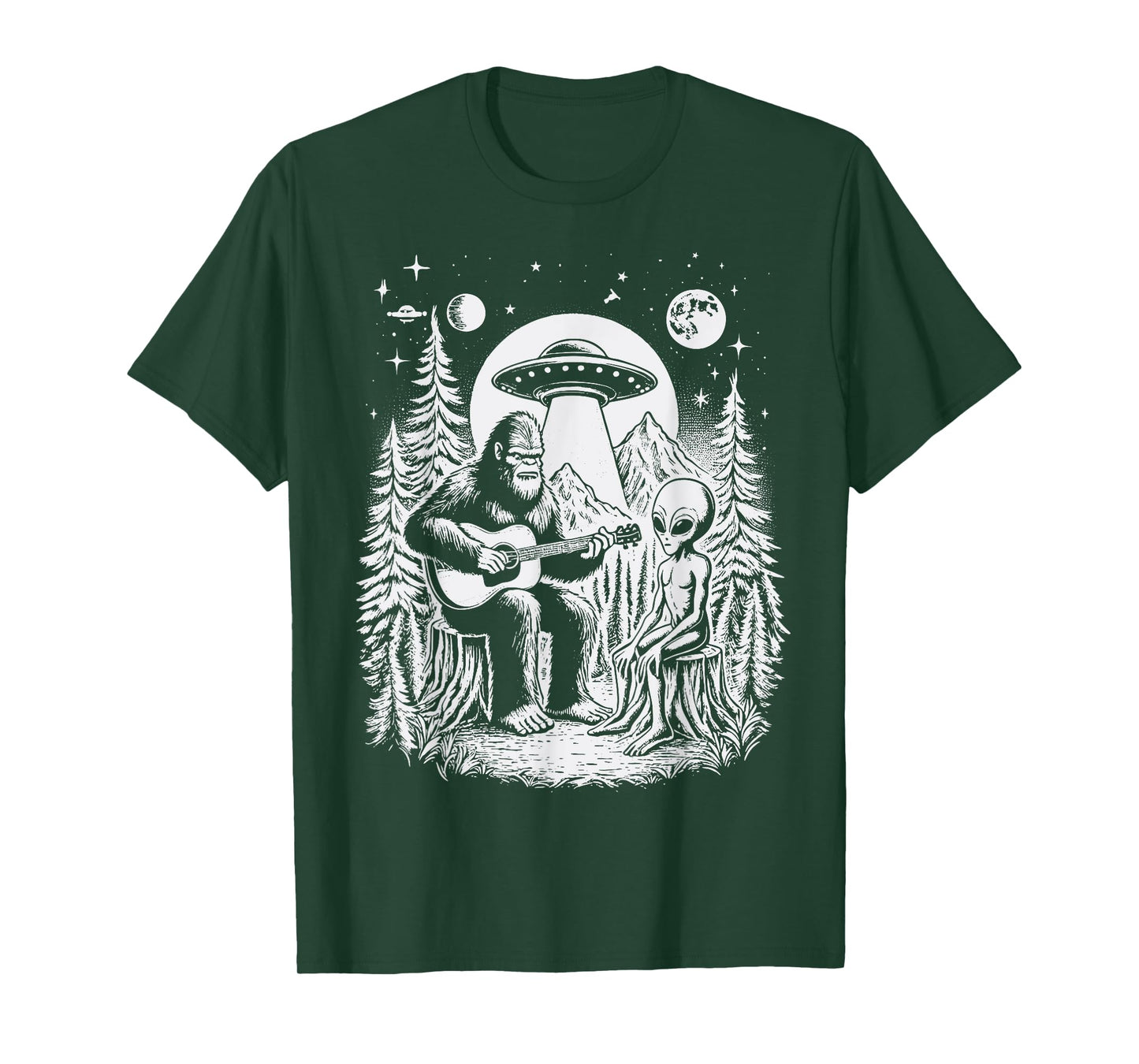 Bigfoot UFO Alien Around Campfire Nature Hiking Sasquatch T-Shirt