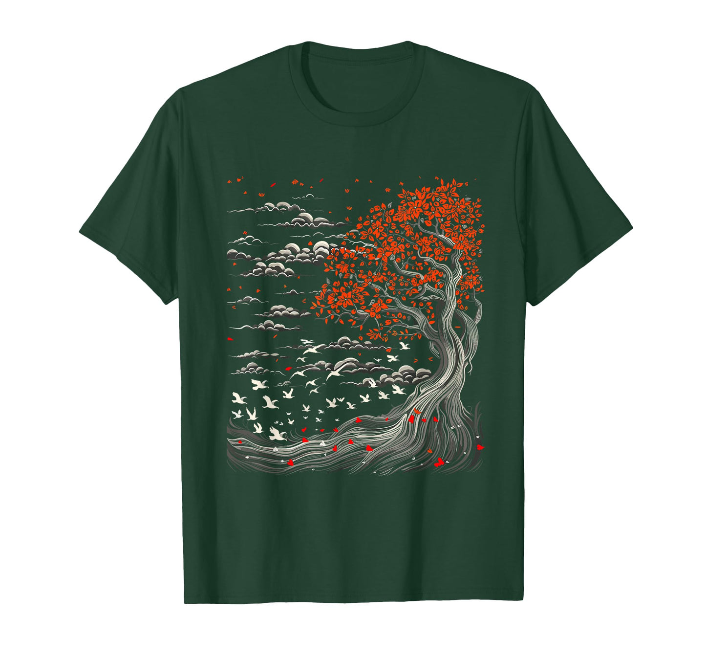 Japanese Tree, Birds, Clouds Art, Natur Lover, Men, Women, T-Shirt