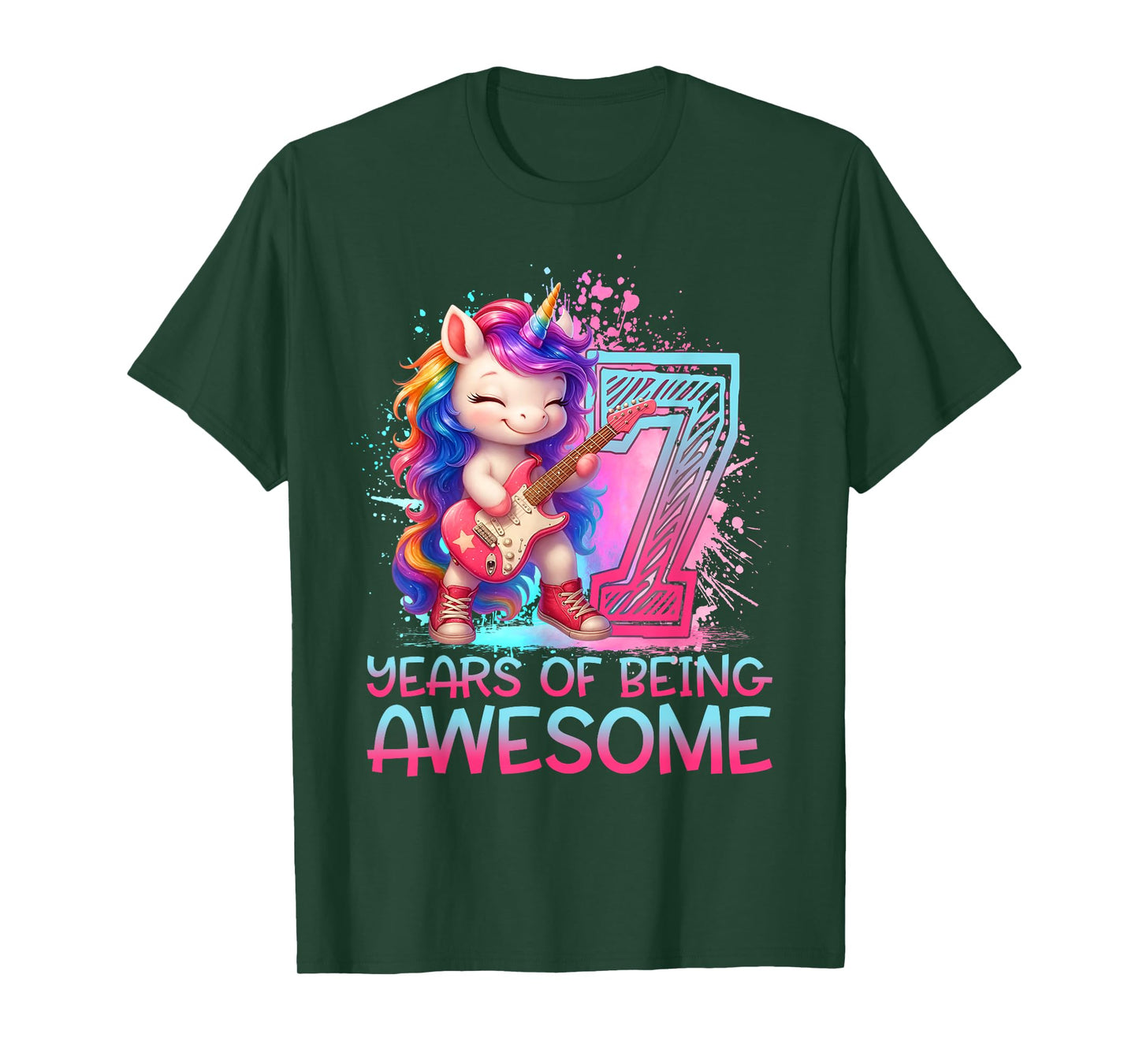 7 Years of Being Awesome Unicorn Rock and Roll 7th Birthday T-Shirt