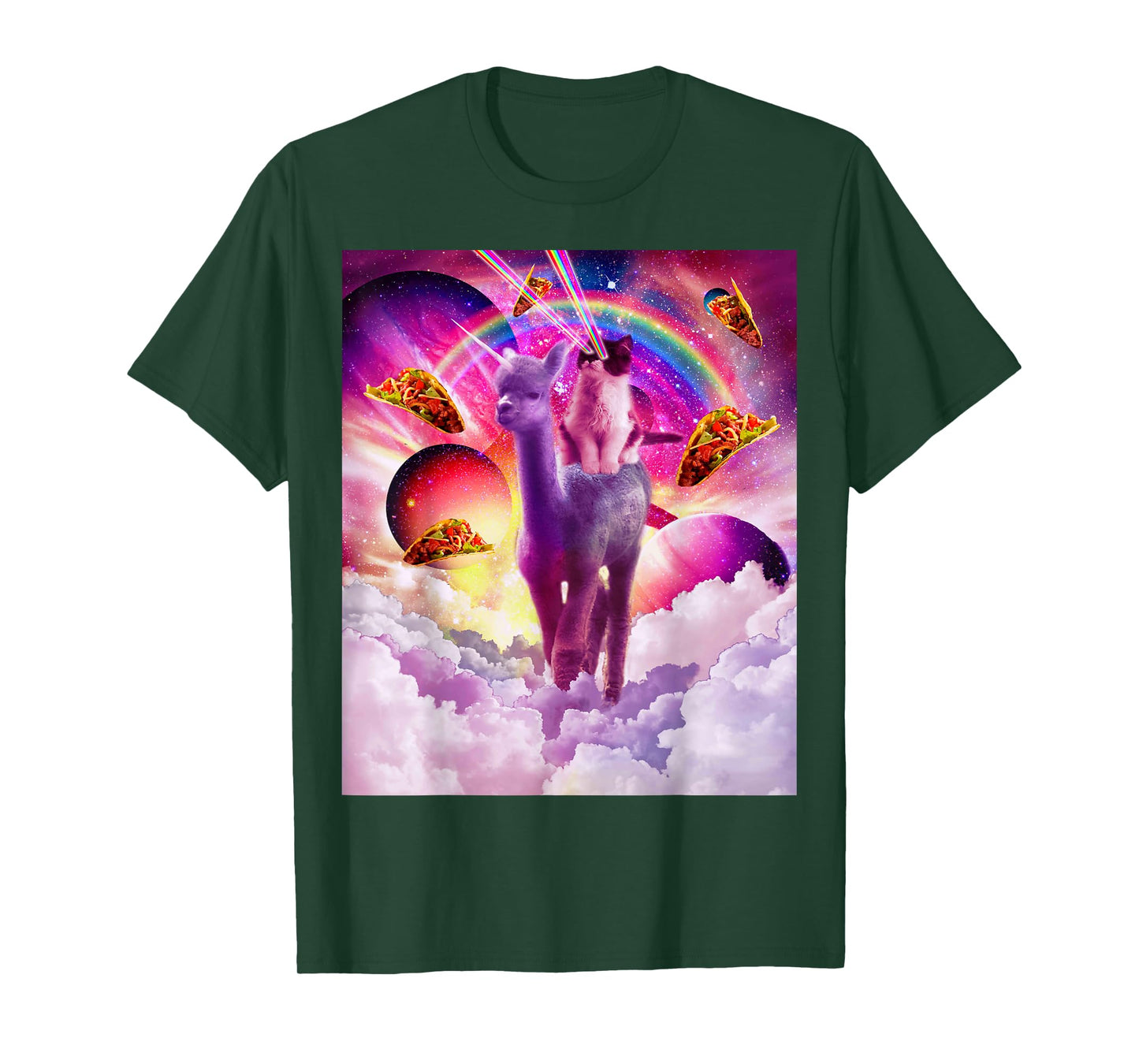 Cosmic Cat Riding Alpaca Unicorn T-Shirt
