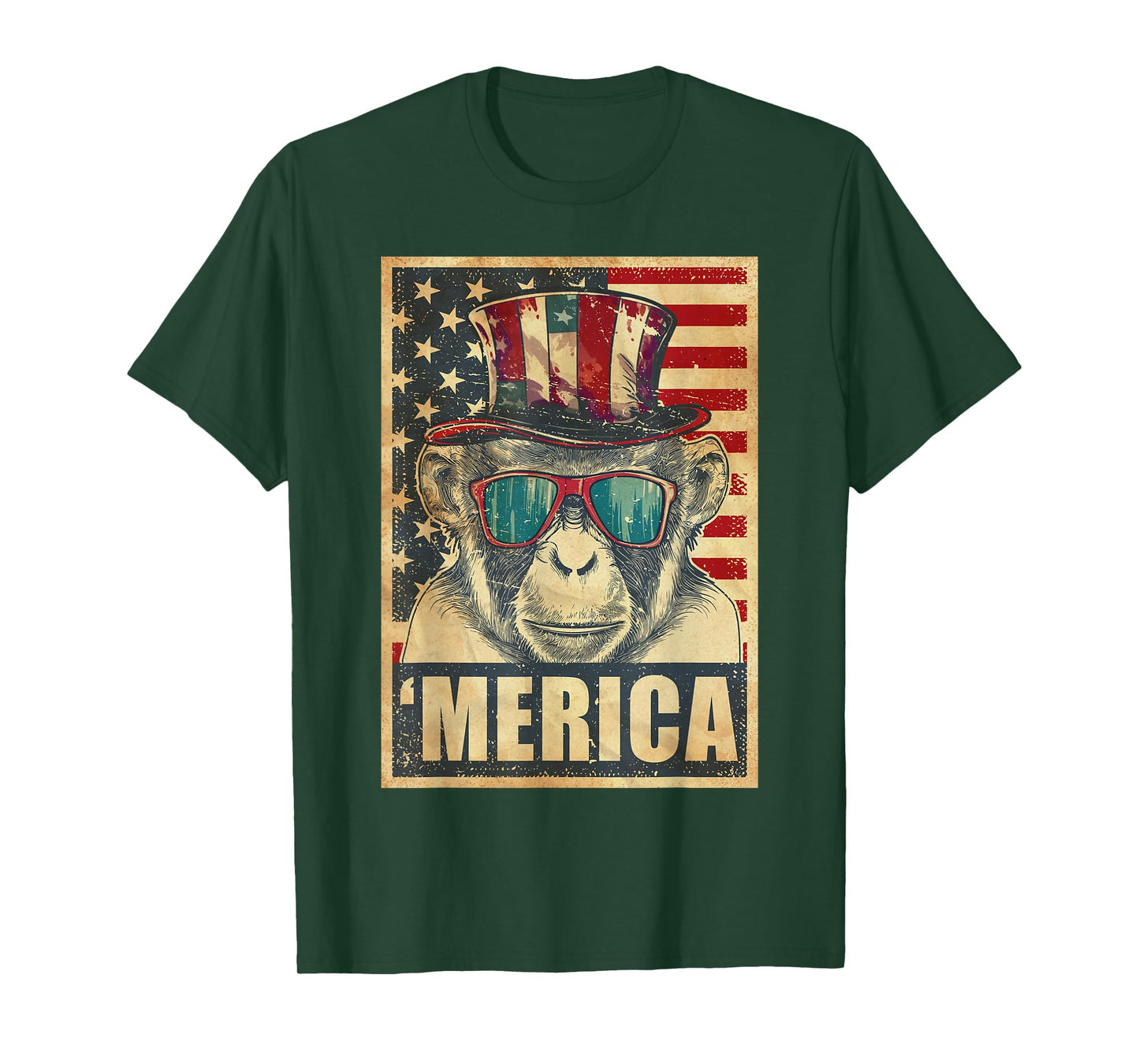 Monkey Merica Vintage American Flag 4th Of July T-Shirt