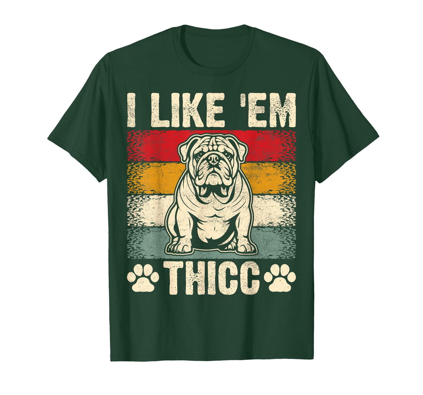 Funny English Bulldog I Like Em Thicc Dog Silhouette Men Women Kids T-Shirt