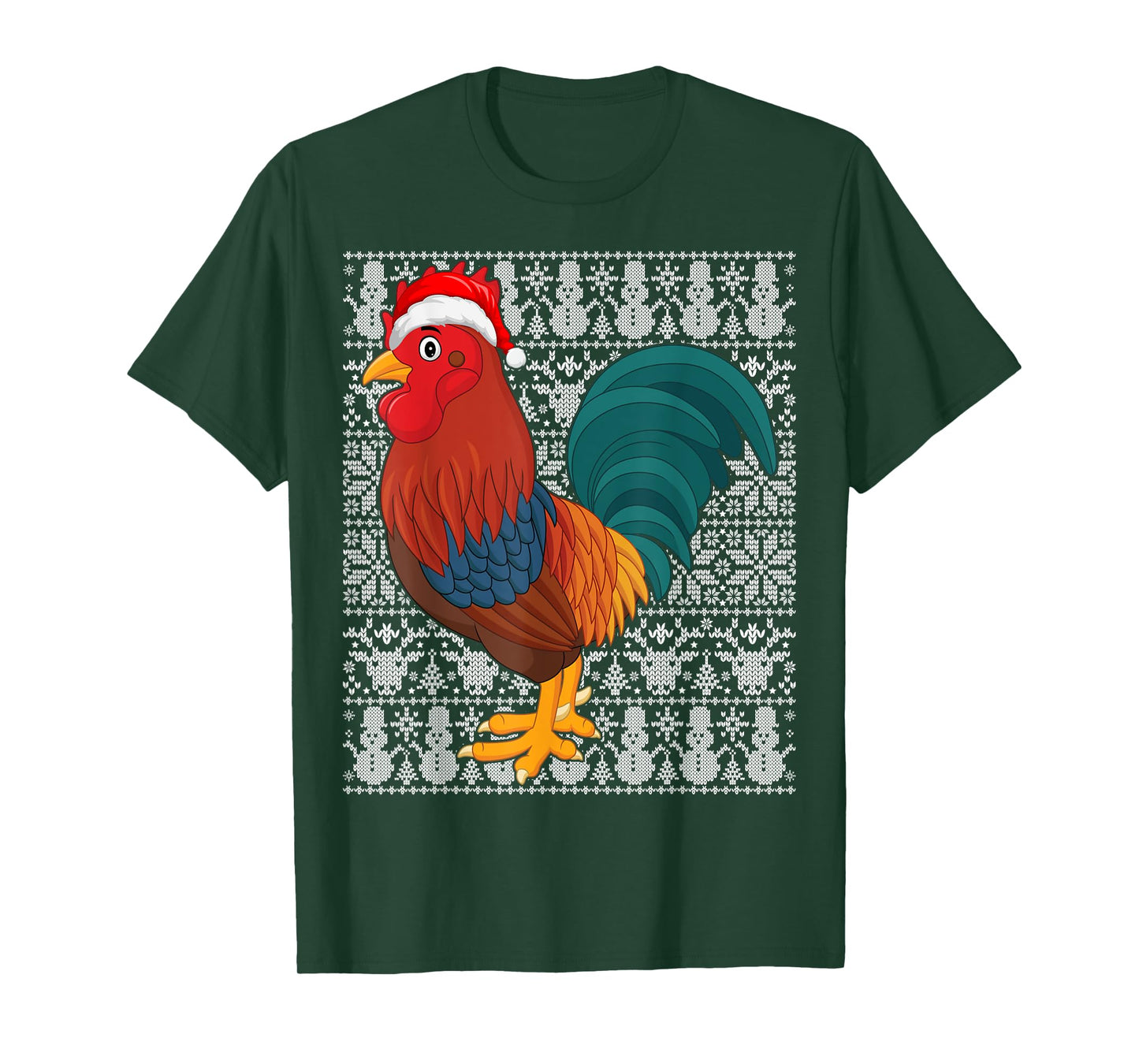 Rooster Bird Wearing Santa Hat Men Women Kids Ugly Christmas T-Shirt