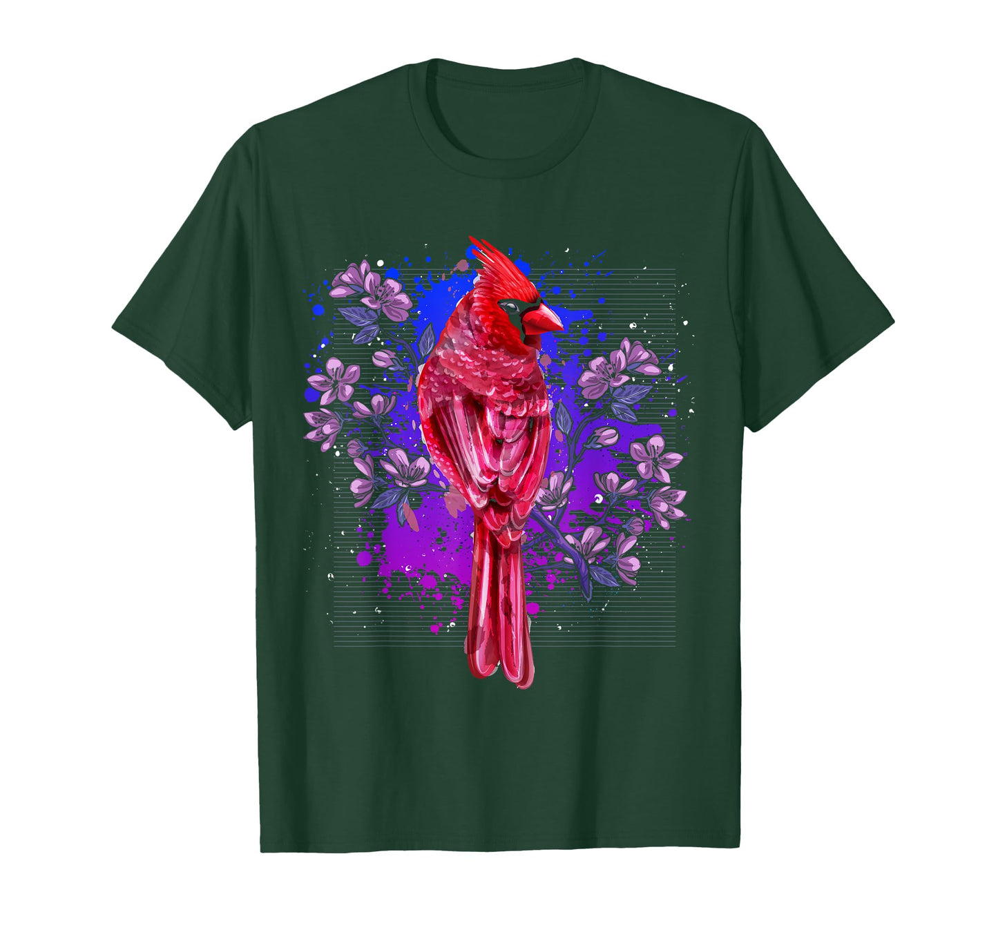 Red Cardinal Floral Bird Watching Flowers Vintage Bird T-Shirt