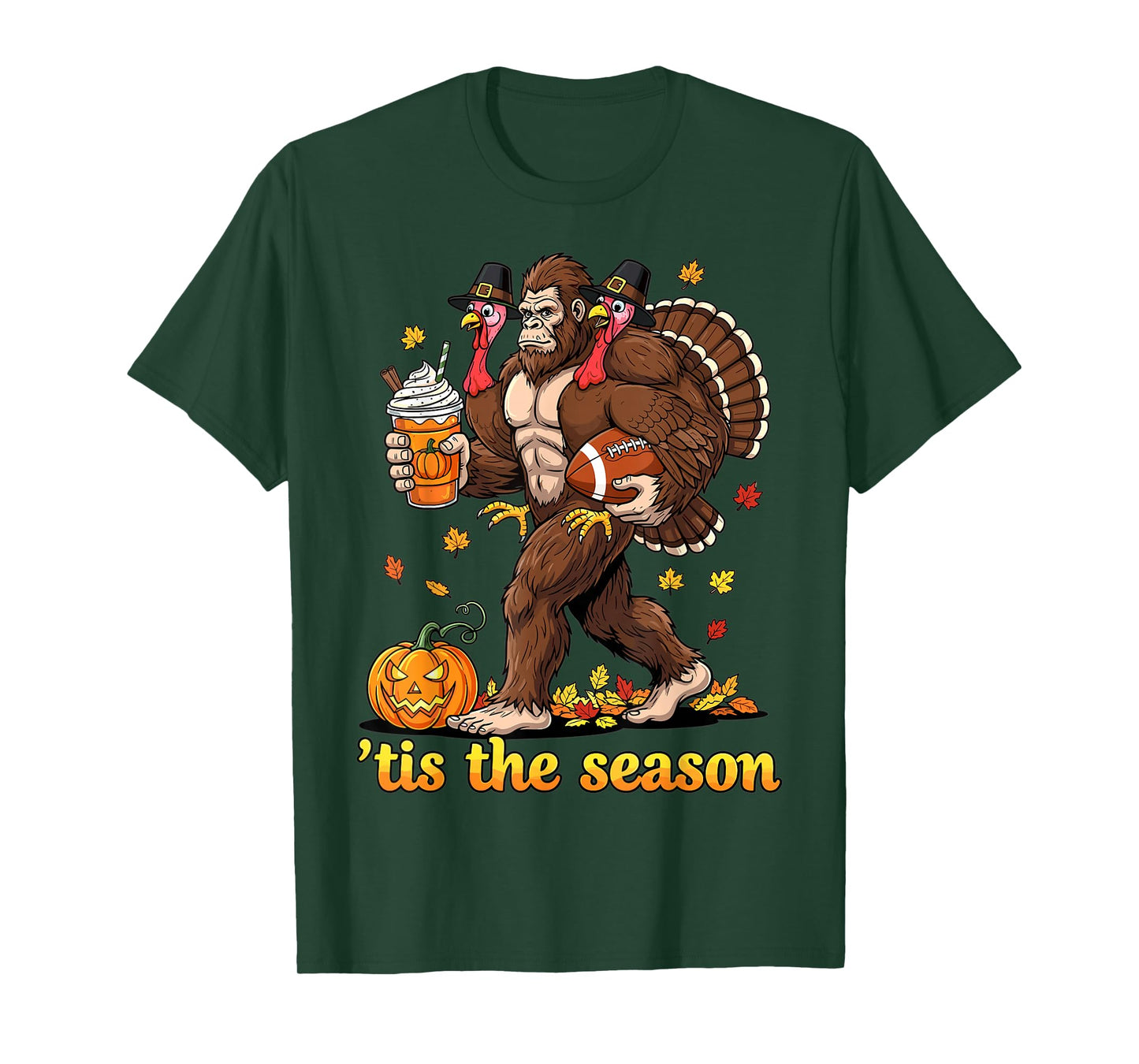 Thanksgiving Bigfoot Turkey Pumpkin Spice Football T-Shirt