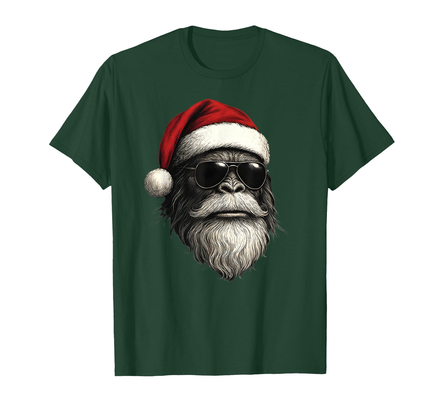 Bigfoot Face Sunglasses Santa Christmas Funny Xmas Sasquatch T-Shirt