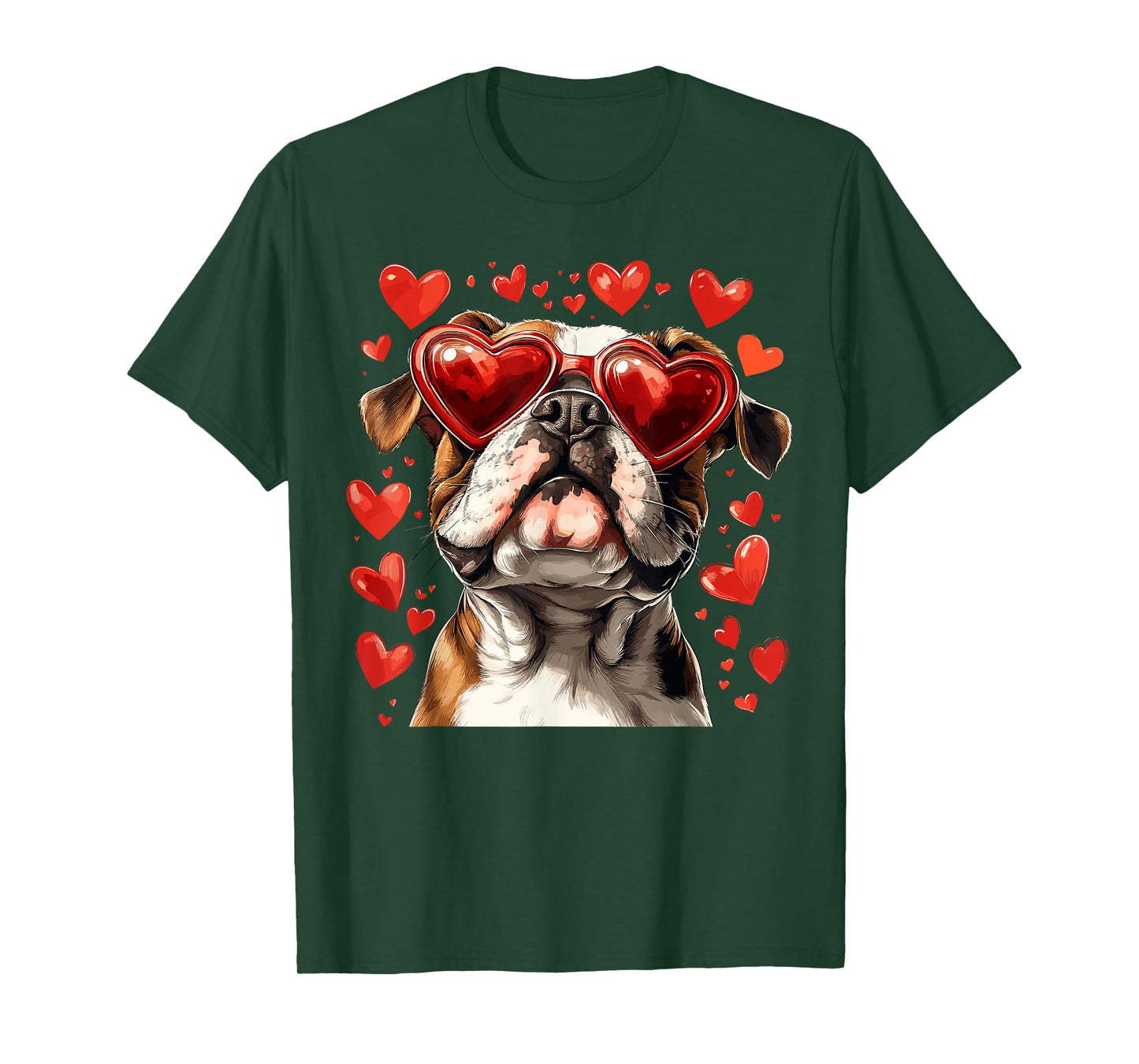 Bulldog Heart Glasses Cute Bulldog Valentine’s Day Dog Lover Men Women Kids T-Shirt