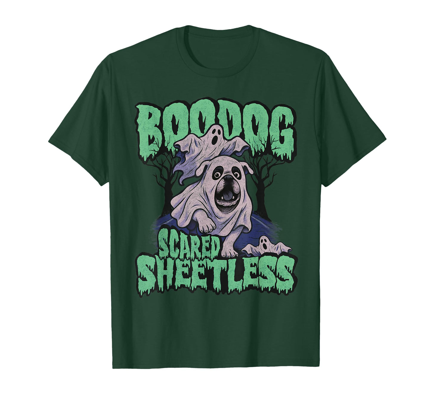 Funny Scared English Bulldog Halloween, Boodog Ghost Dog Mom T-Shirt