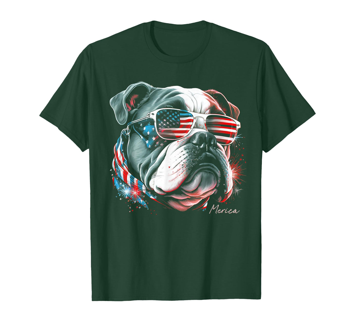 English Bulldog Dog 4th of July American Flag USA Funny T-Shirt