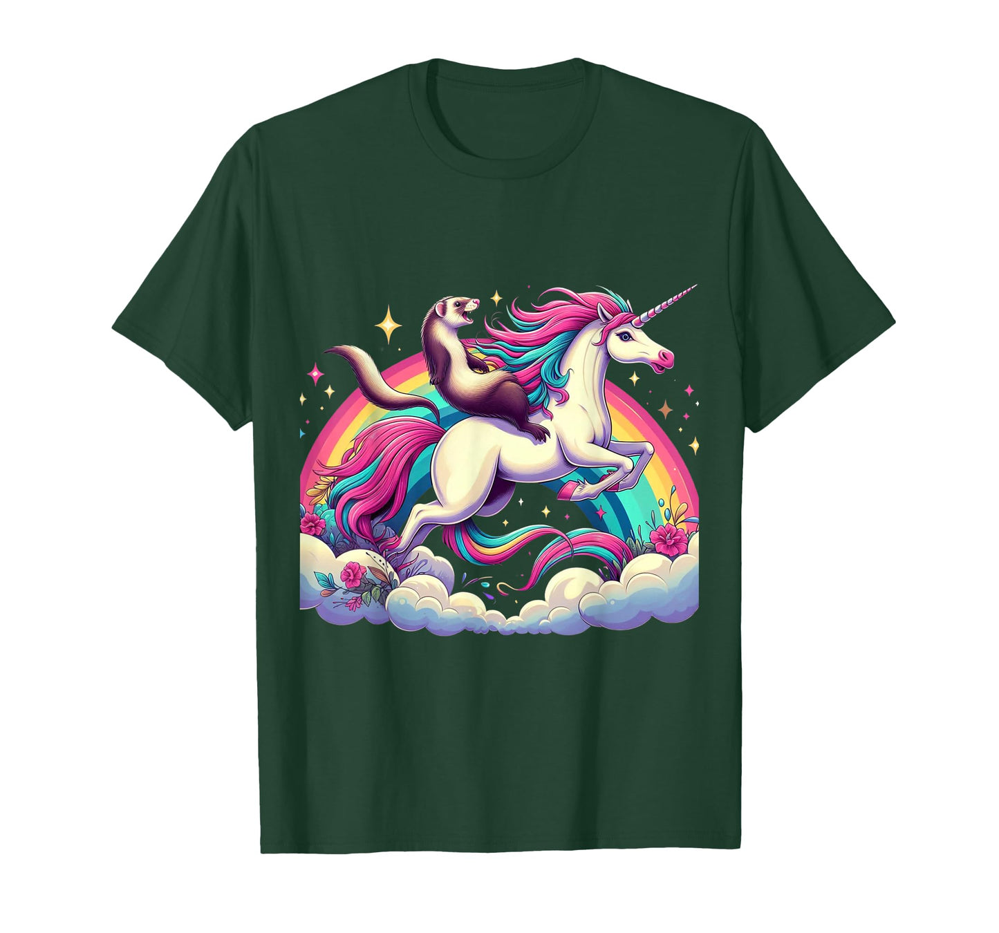 Ferret Riding Unicorn Boys Girls Men Women Kids Rainbow T-Shirt