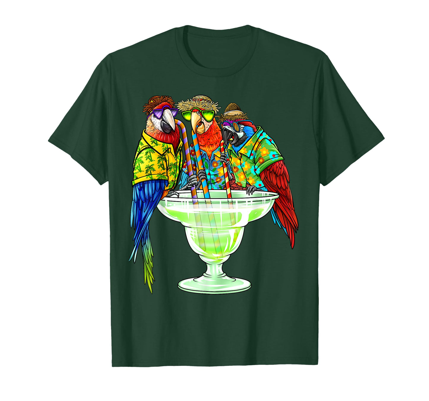 Parrots Drinking Margarita Hawaiian Vacation Birds T-Shirt