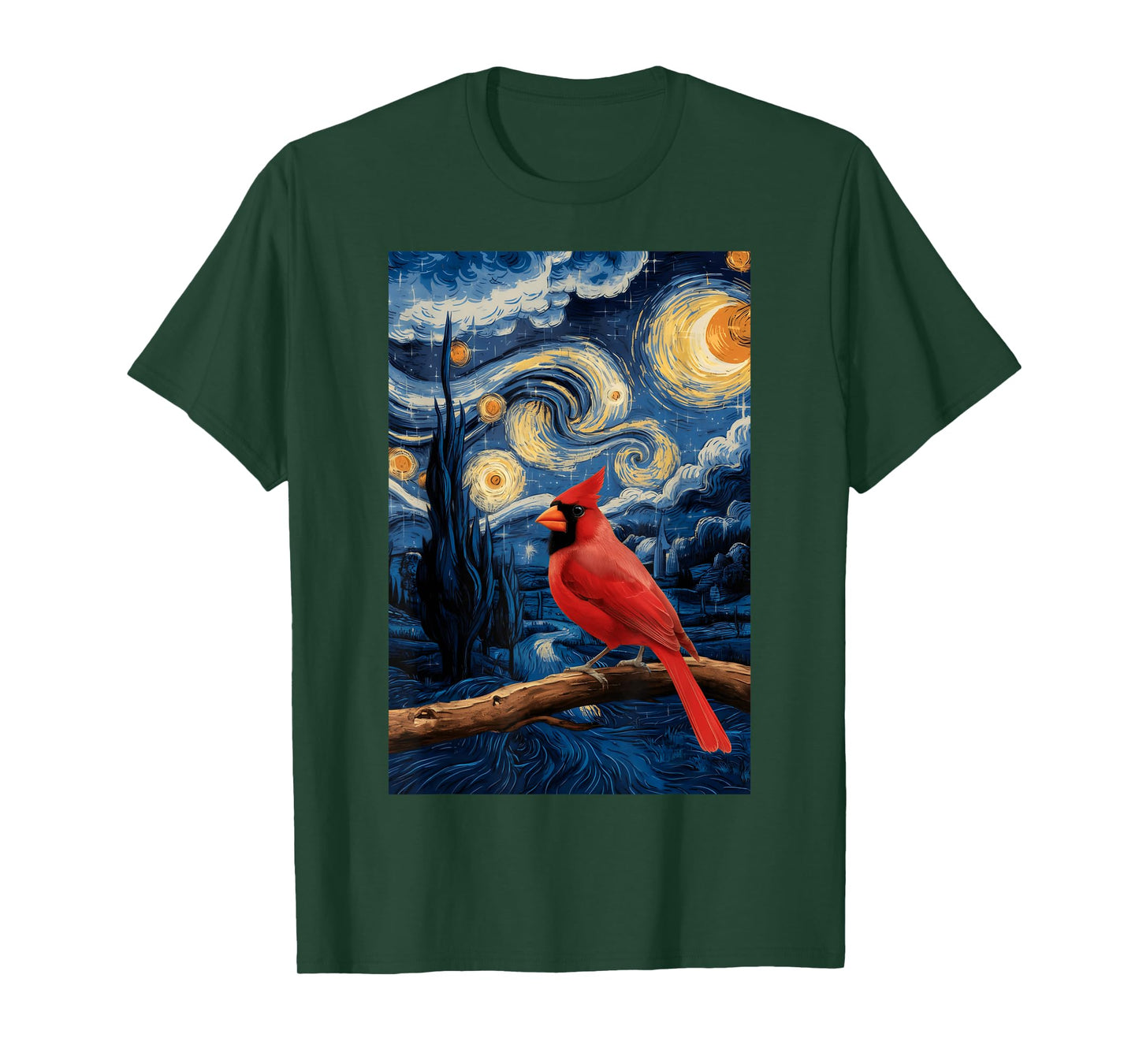 Cute Starry Red Cardinal Night For Bird Lovers T-Shirt