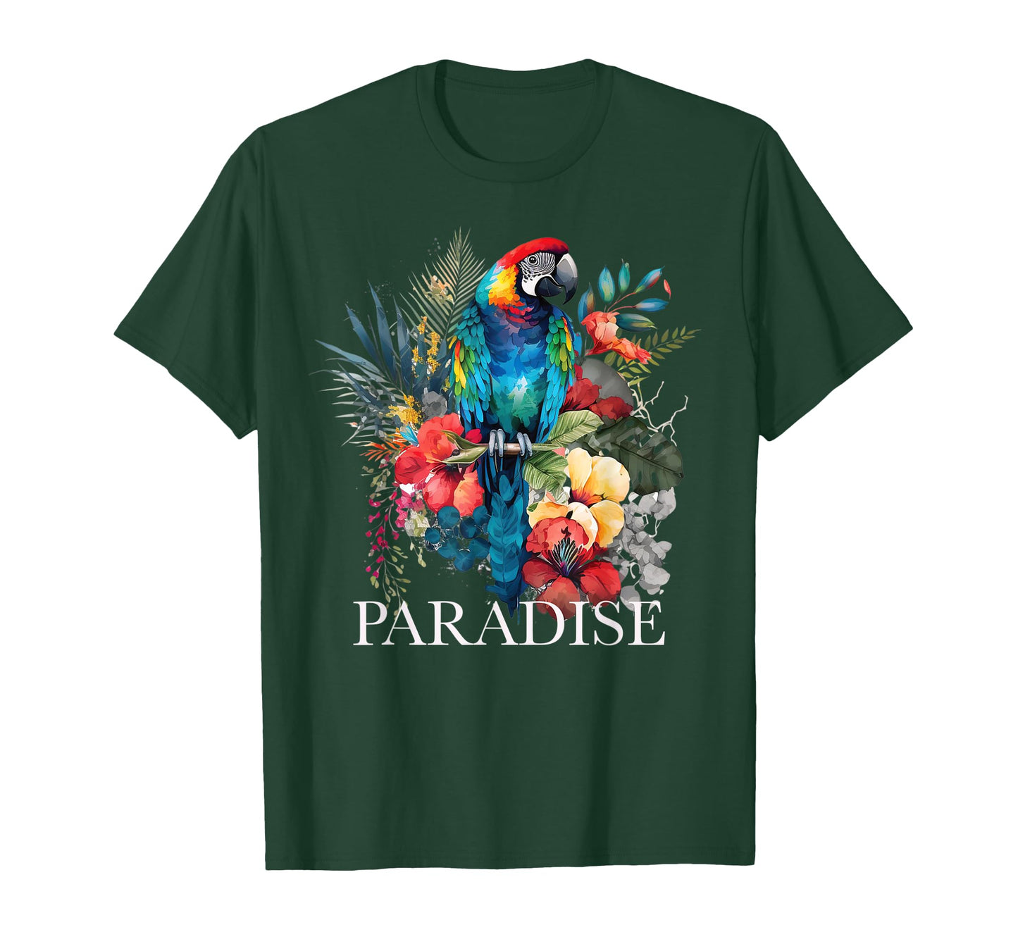 Paradise Parrot Tropical Bird Vacation Beach Flower Hawaiian T-Shirt for Men Women Kids