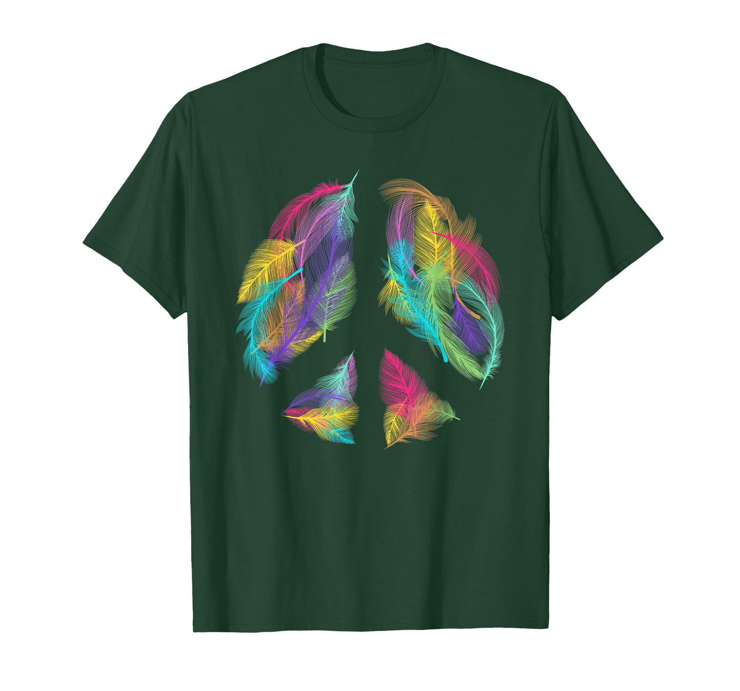 Peace Sign Colorful Feathers Hippie Peace Symbol Retro T-Shirt