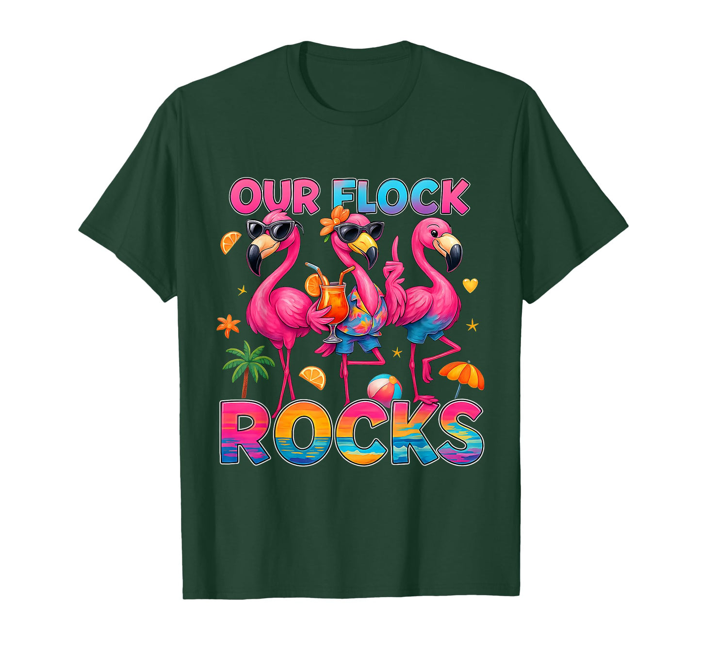 Summer Vacation Family Matching Our Flock Rocks Flamingo T-Shirt