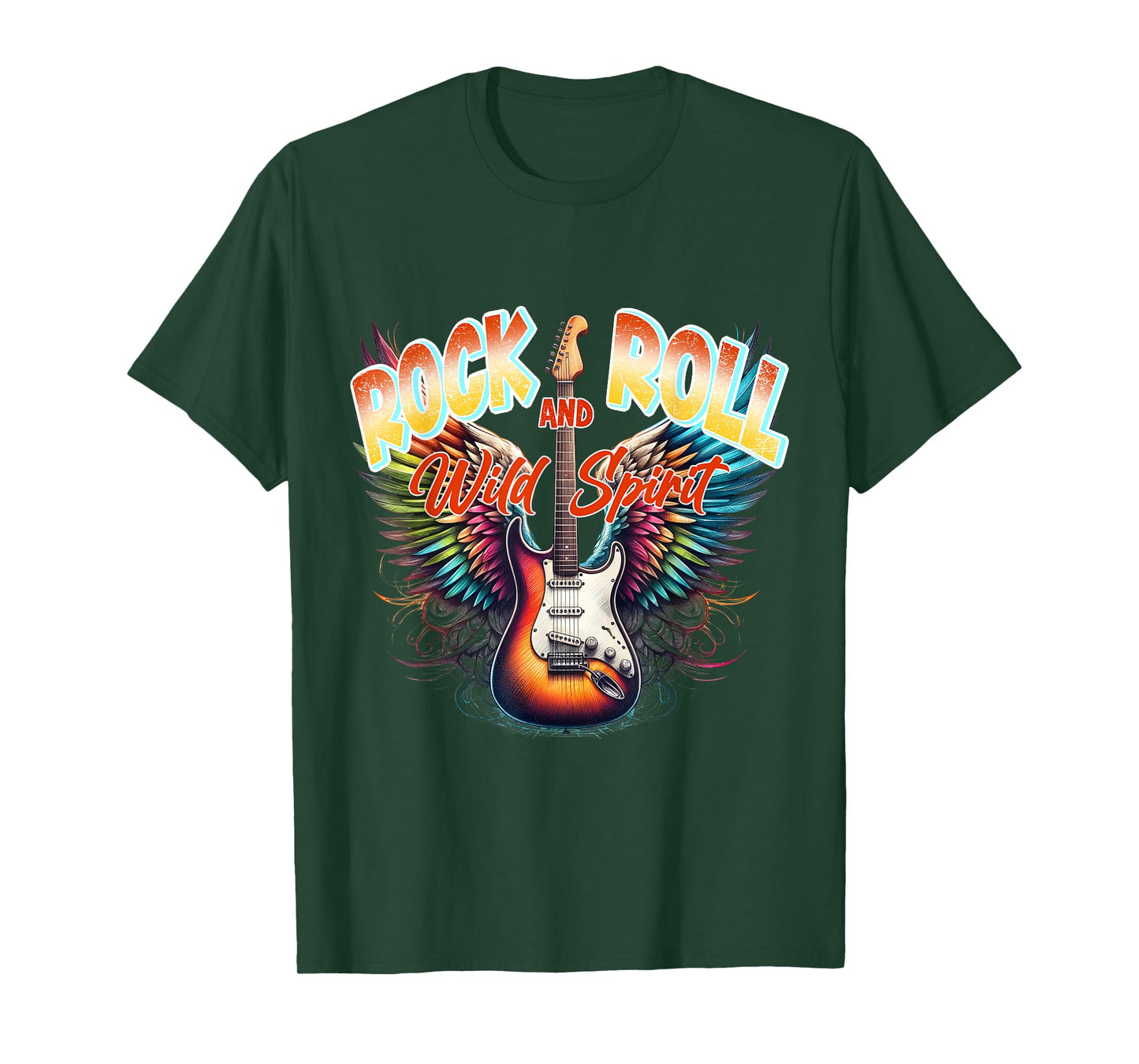 Rock And Roll Wild Spirit Vintage Retro Guitar Floral T-Shirt