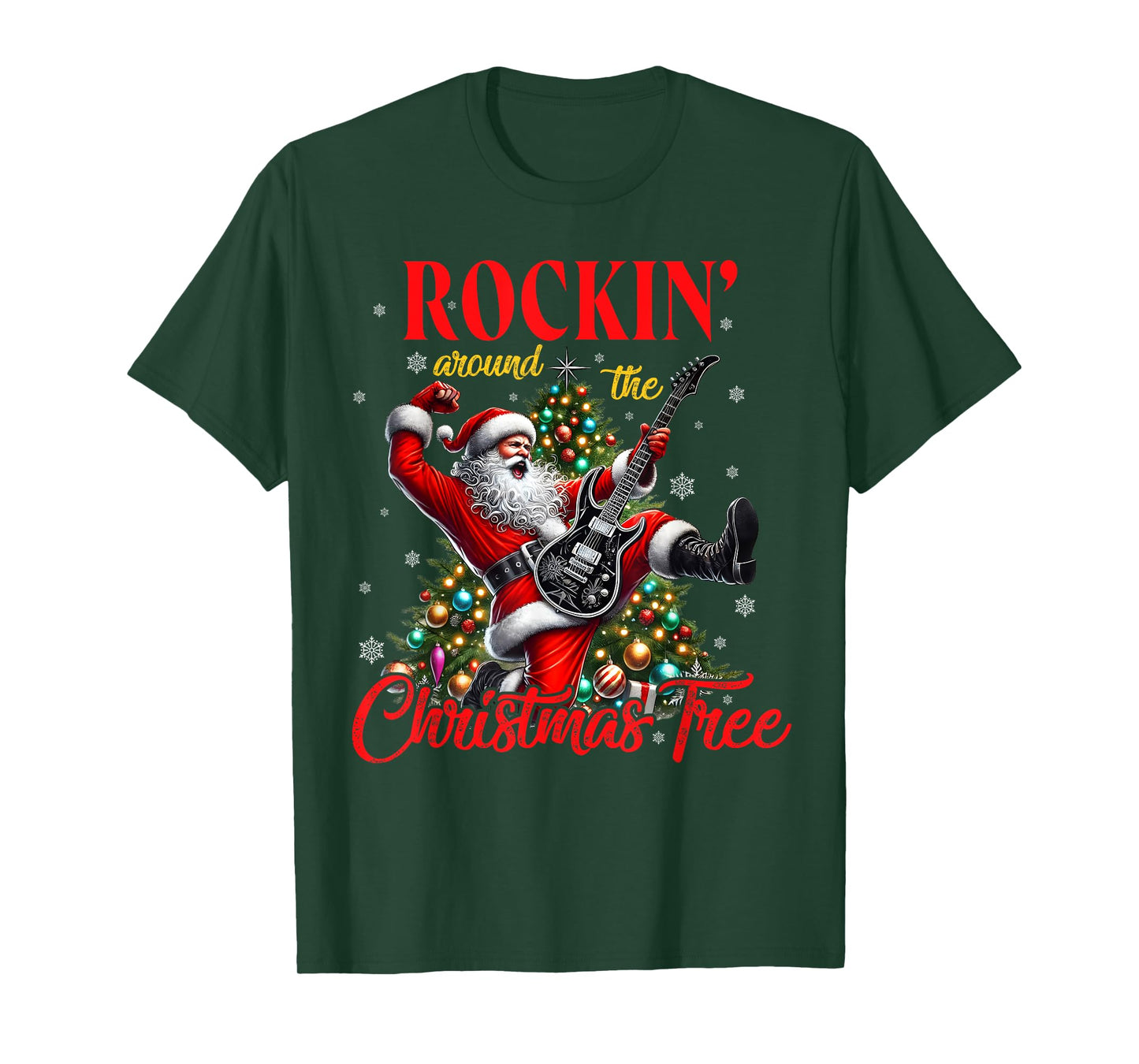 Rocking Around the Christmas Tree Santa Rock And Roll Guitar T-Shirt