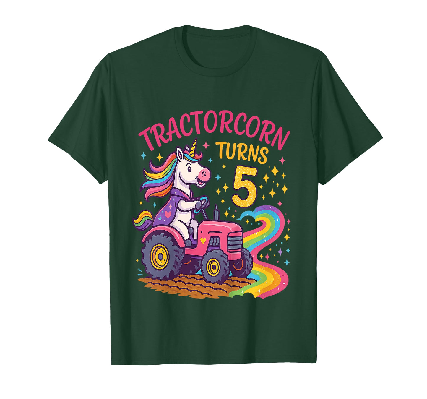 Kids Funny Unicorn Tractors 5th Birthday Girls Kids T-Shirt