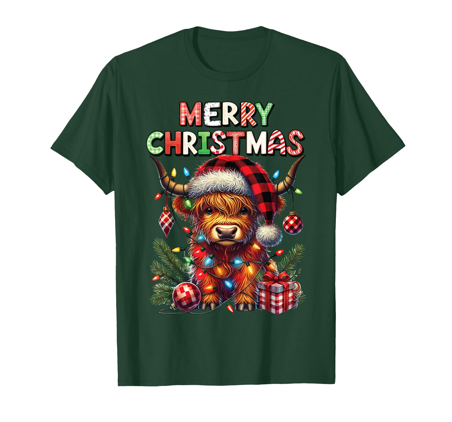 Merry Christmas Scottish Highland Cow Xmas Farm Animal Lover T-Shirt