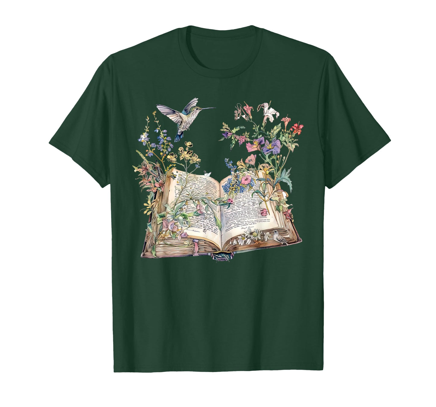Floral Book Hummingbird Nature Librarian Reading Book Lover T-Shirt