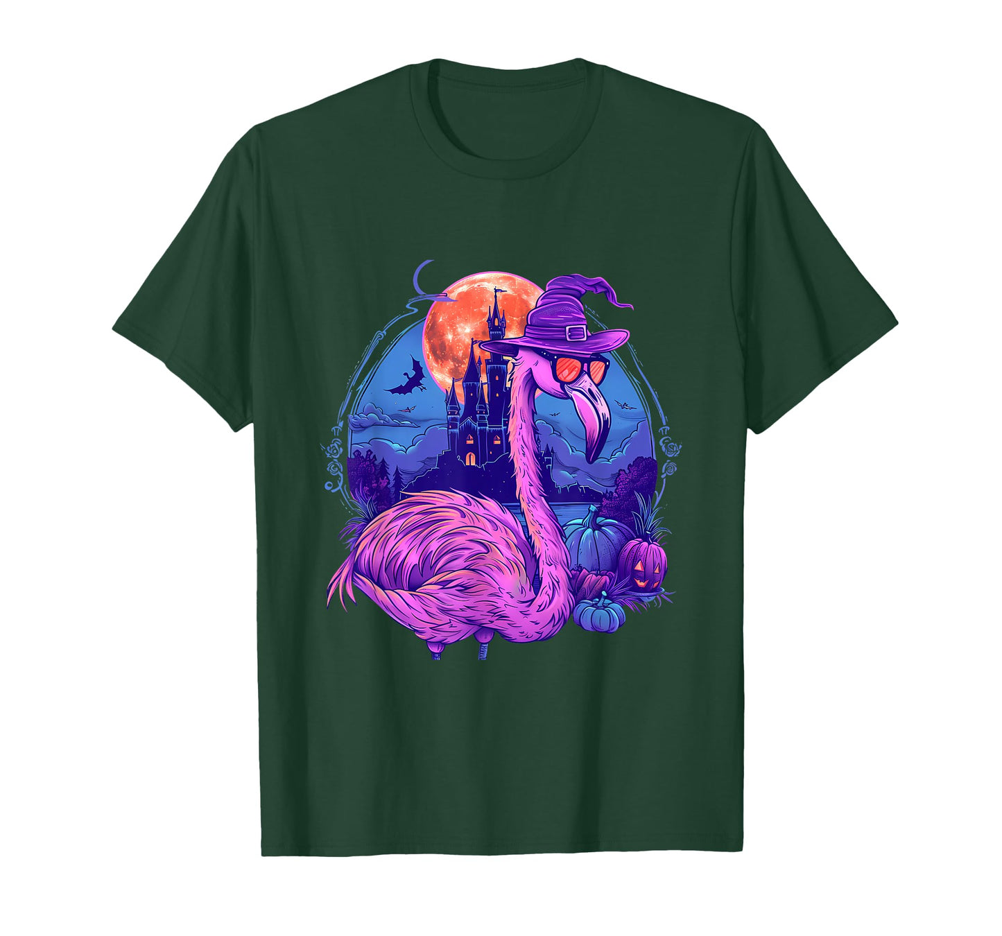 Halloween Flamingo Pumpkin Trick Or Treat Haunted Castle T-Shirt
