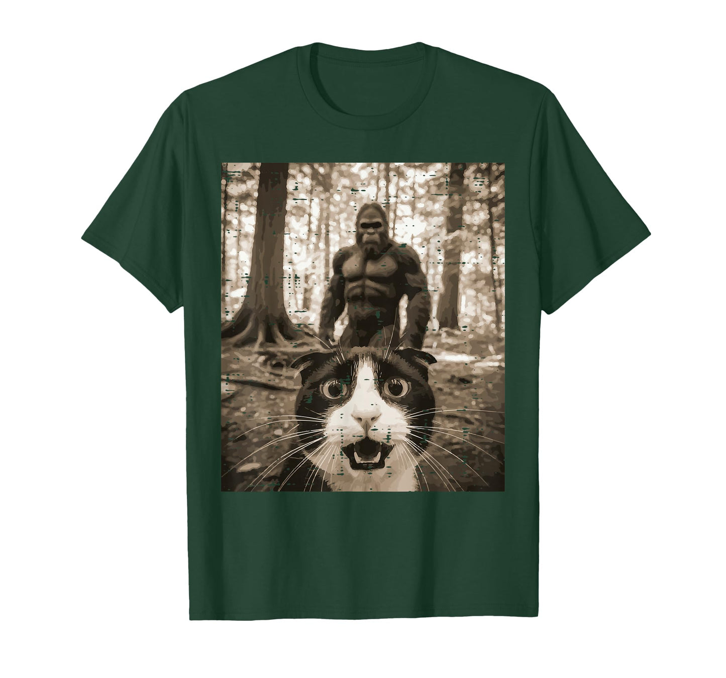 Tuxedo Cat Bigfoot Selfie Funny Meme Sasquatch Men Women Kid T-Shirt