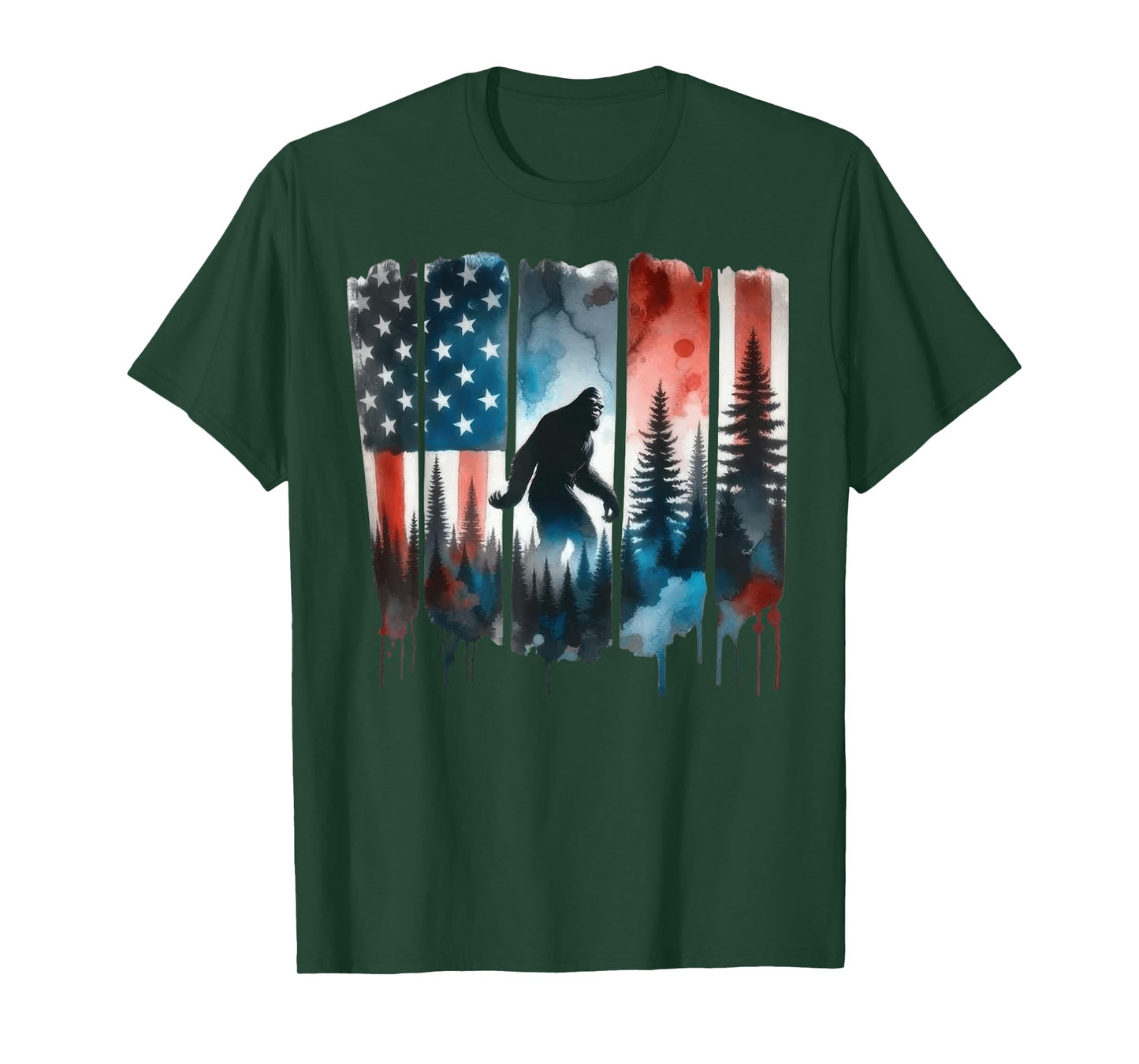 Bigfoot American Flag Sasquatch Patriotic 4th Of July T-Shirt
