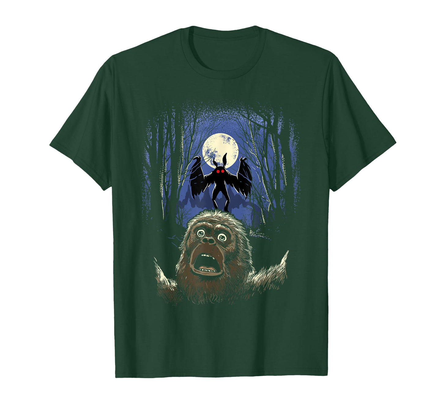 Scared Bigfoot Selfie Bigfoot With Mothman Monster Cryptid T-Shirt