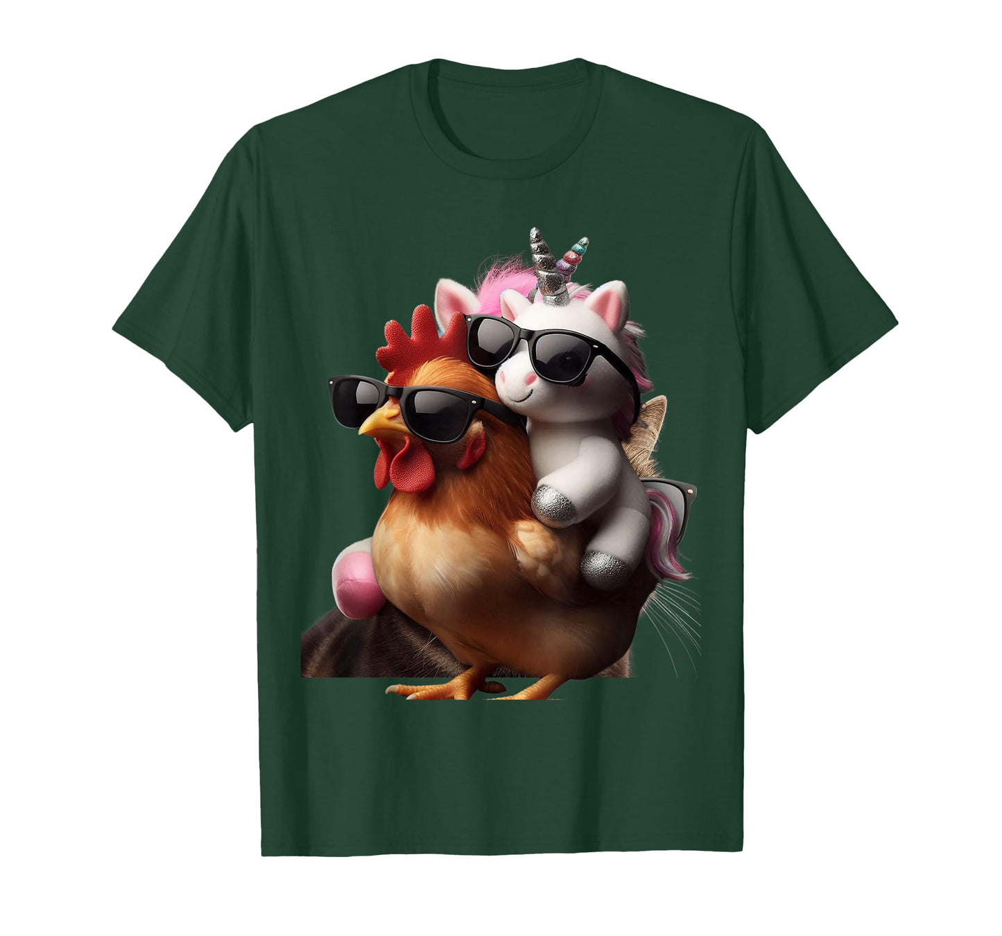Unicorn Riding Chicken Boys Girls Women Kids Teens Rainbow T-Shirt
