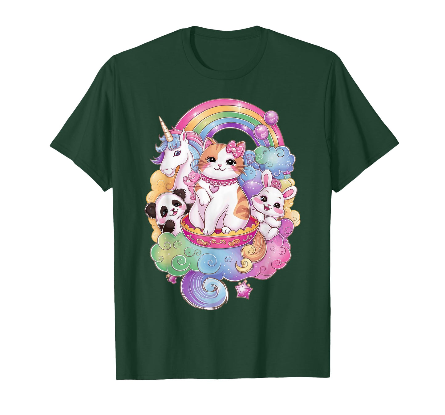 Cute Kawaii Cat Unicorn Panda Bunny Rainbow Anime Teen Kids T-Shirt