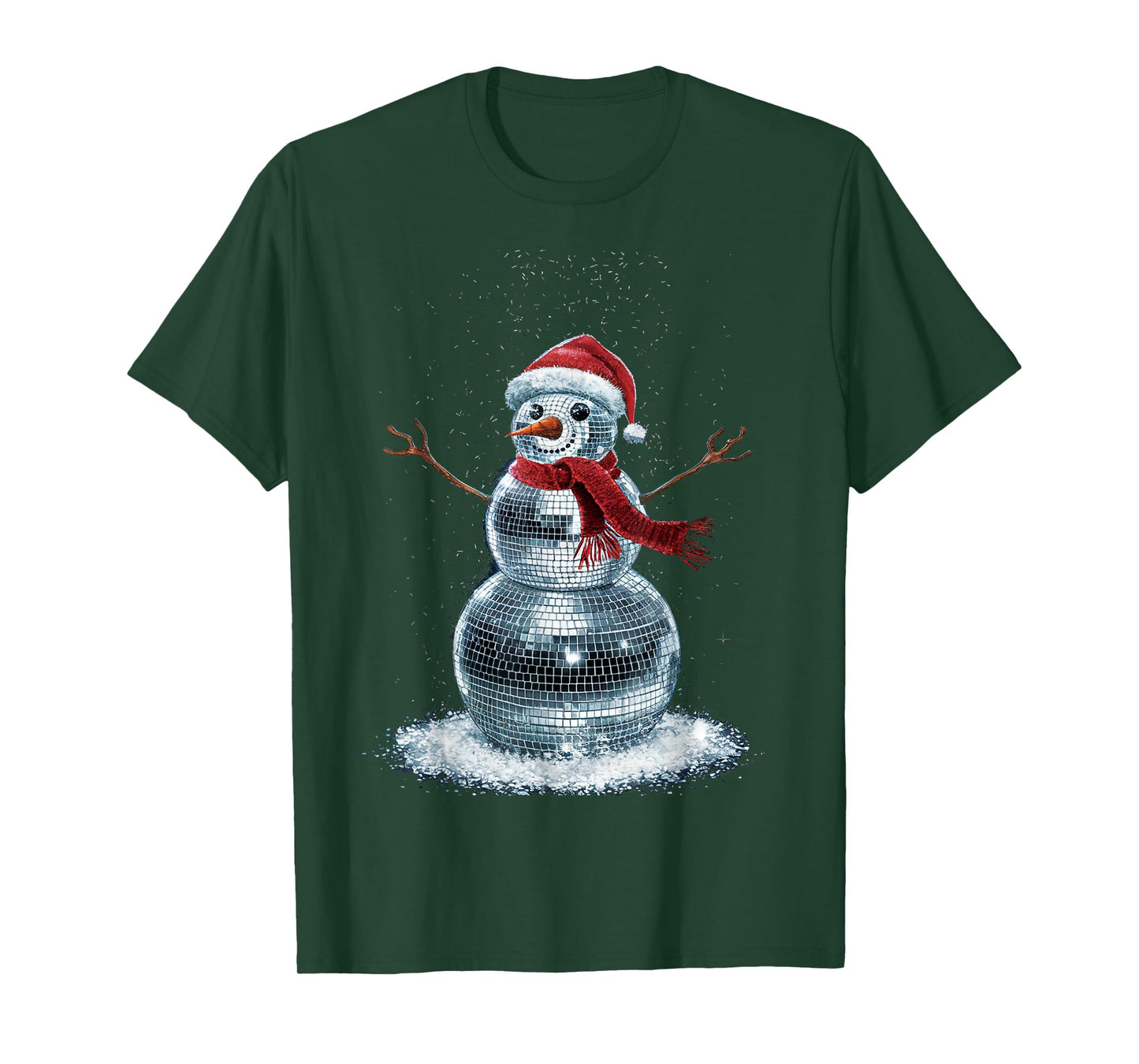 Snowman Christmas Retro Santa Hat Disco Ball Matching Family T-Shirt