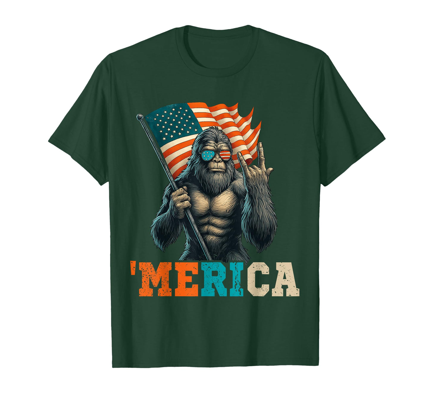 Funny Bigfoot American Flag Patriotic Sasquatch 4th of July T-Shirt